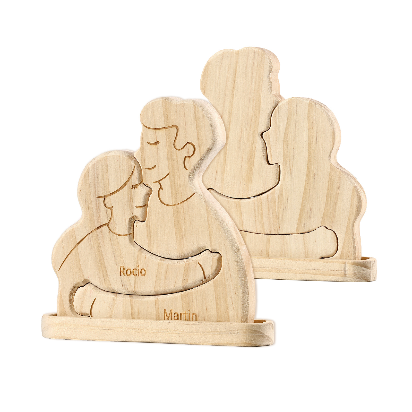 Holzskulptur-Personalisierte 2-5 Namen Familien Umarmung Holz Deko – Schreibdekoration für Familie