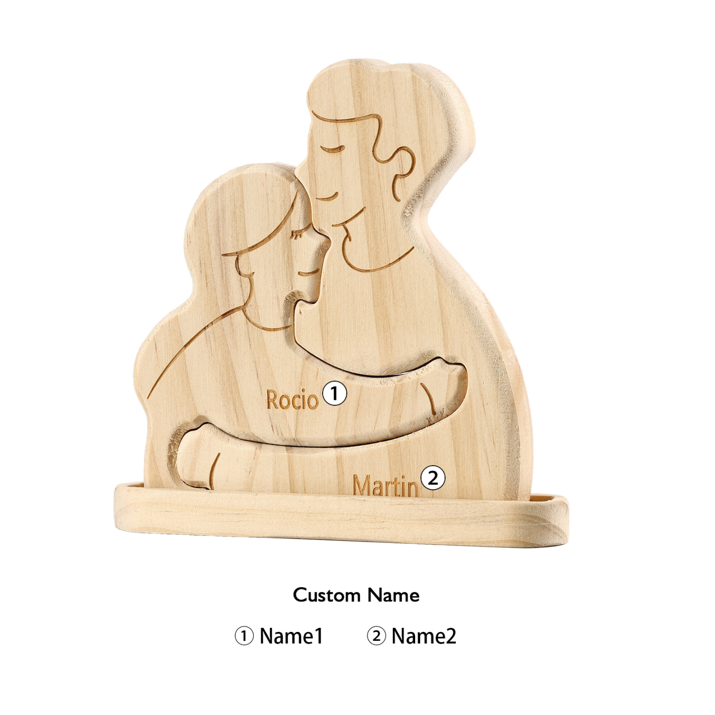 Holzskulptur-Personalisierte 2-5 Namen Familien Umarmung Holz Deko – Schreibdekoration für Familie