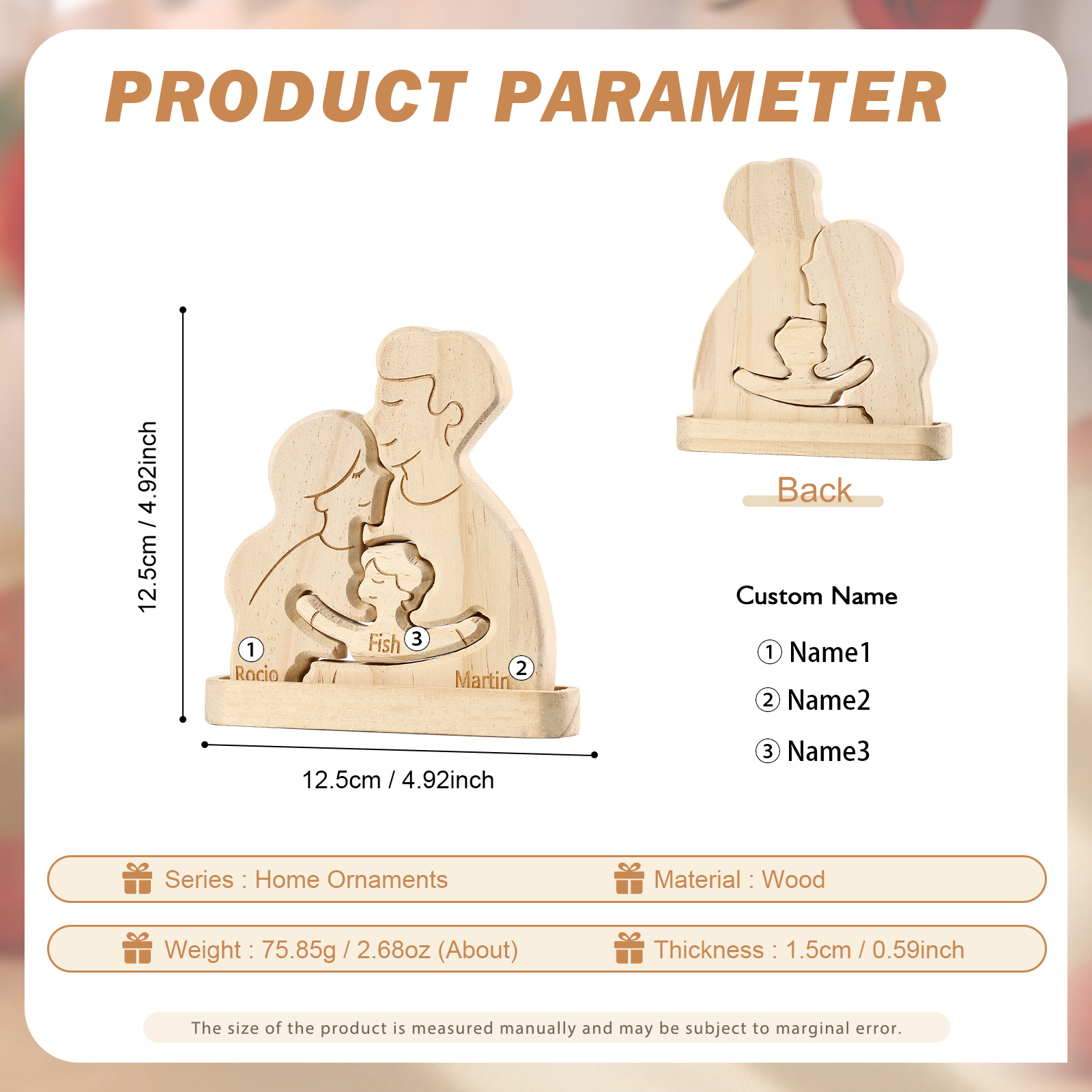 Holzskulptur-Personalisierte 2-5 Namen Familien Umarmung Holz Deko – Schreibdekoration für Familie