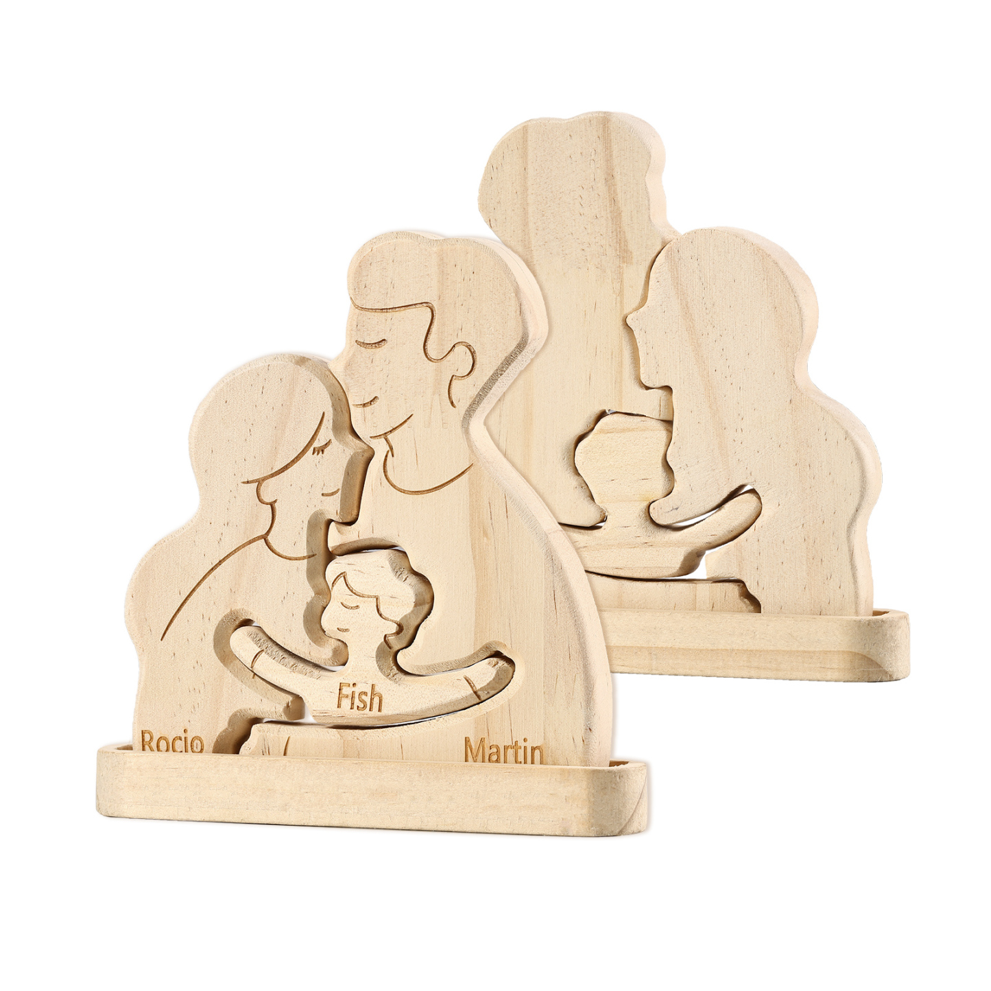 Holzskulptur-Personalisierte 2-5 Namen Familien Umarmung Holz Deko – Schreibdekoration für Familie