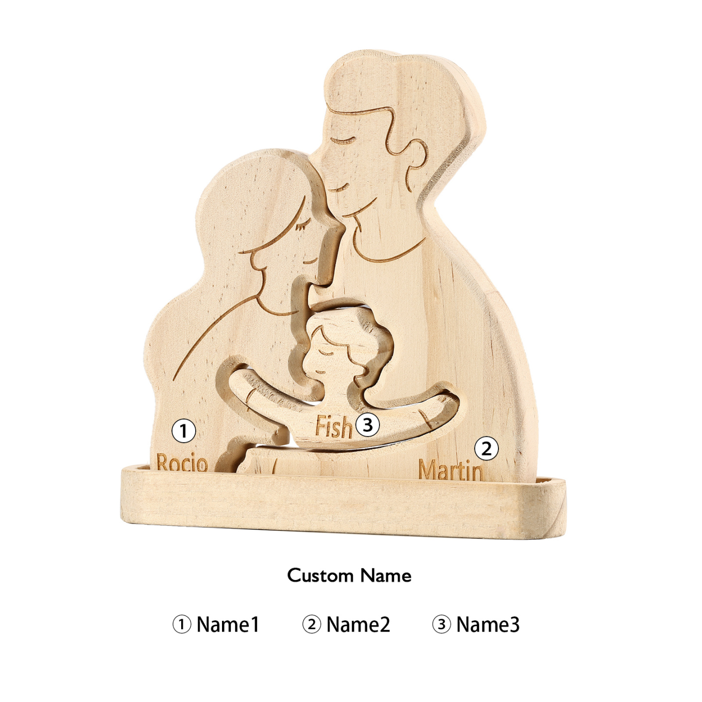 Holzskulptur-Personalisierte 2-5 Namen Familien Umarmung Holz Deko – Schreibdekoration für Familie