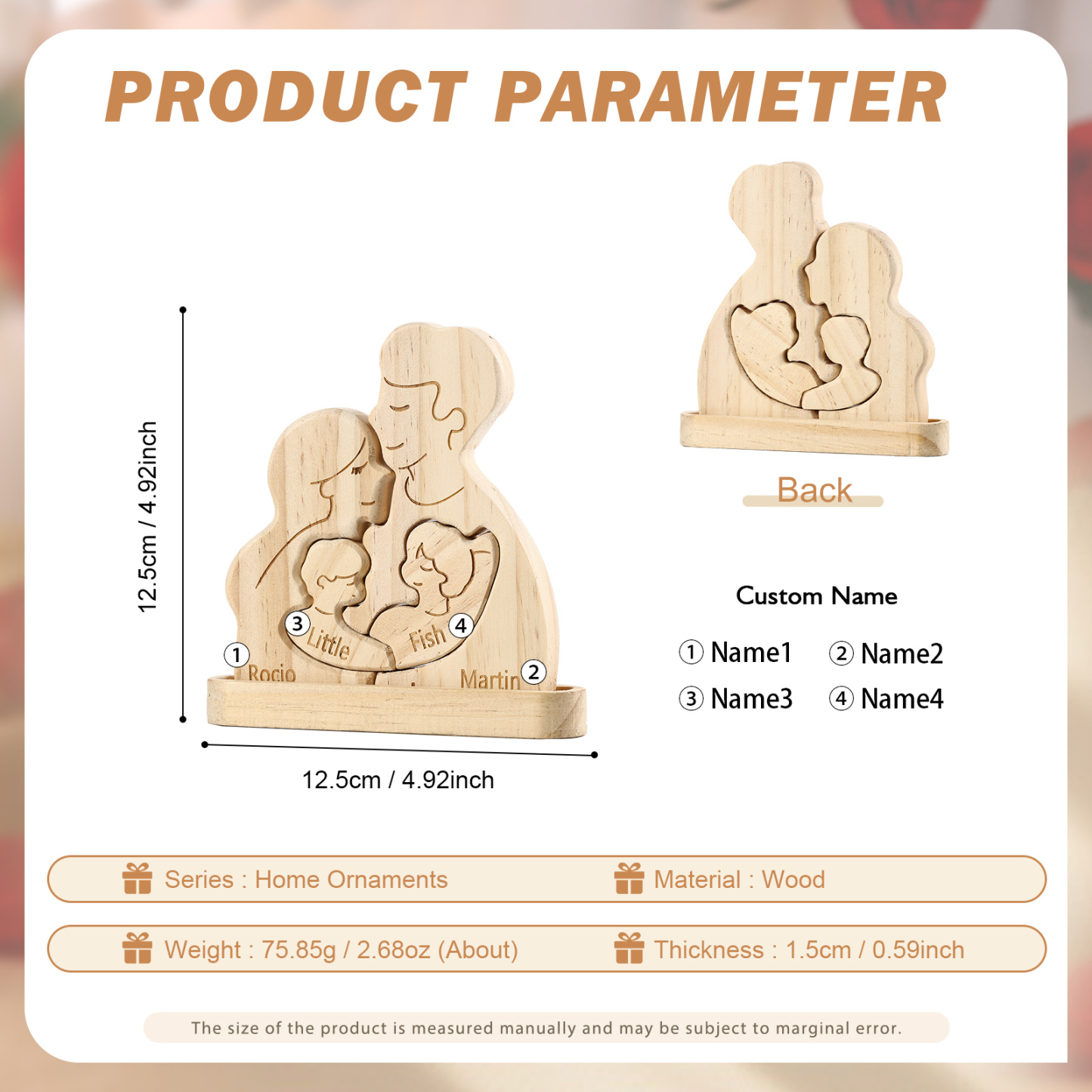 Holzskulptur-Personalisierte 2-5 Namen Familien Umarmung Holz Deko – Schreibdekoration für Familie
