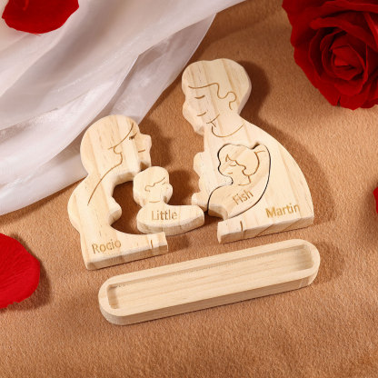 Holzskulptur-Personalisierte 2-5 Namen Familien Umarmung Holz Deko – Schreibdekoration für Familie