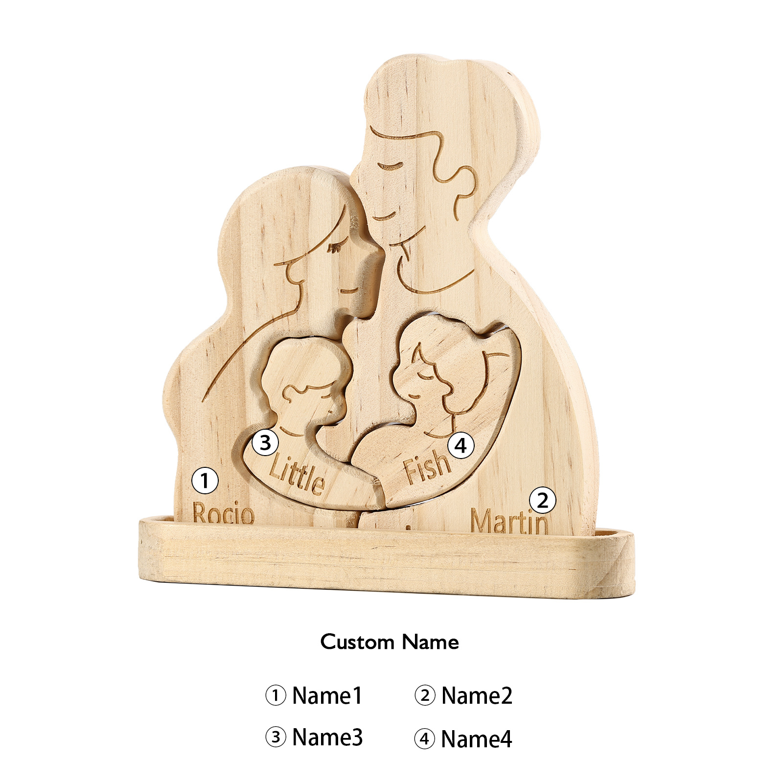 Holzskulptur-Personalisierte 2-5 Namen Familien Umarmung Holz Deko – Schreibdekoration für Familie