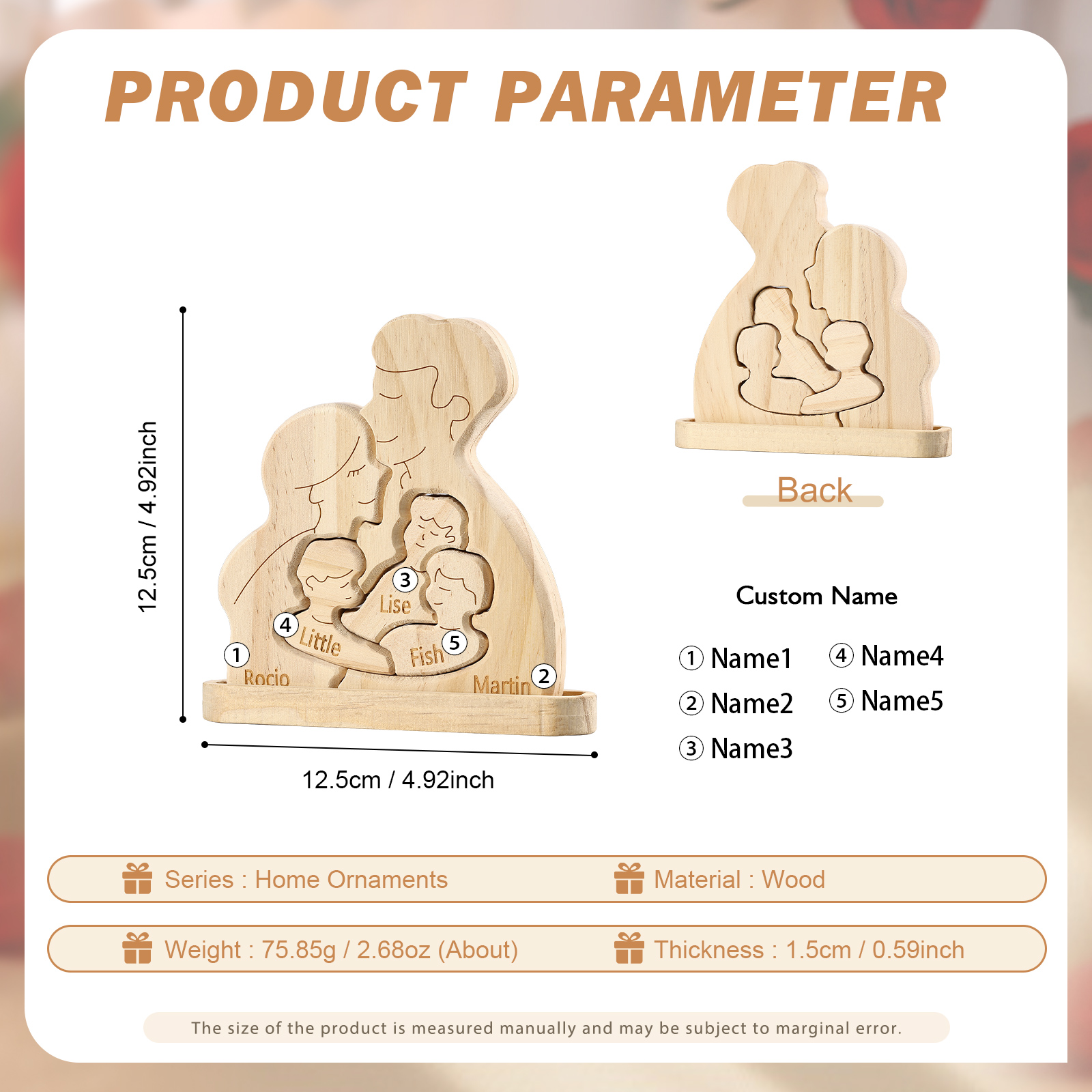 Holzskulptur-Personalisierte 2-5 Namen Familien Umarmung Holz Deko – Schreibdekoration für Familie