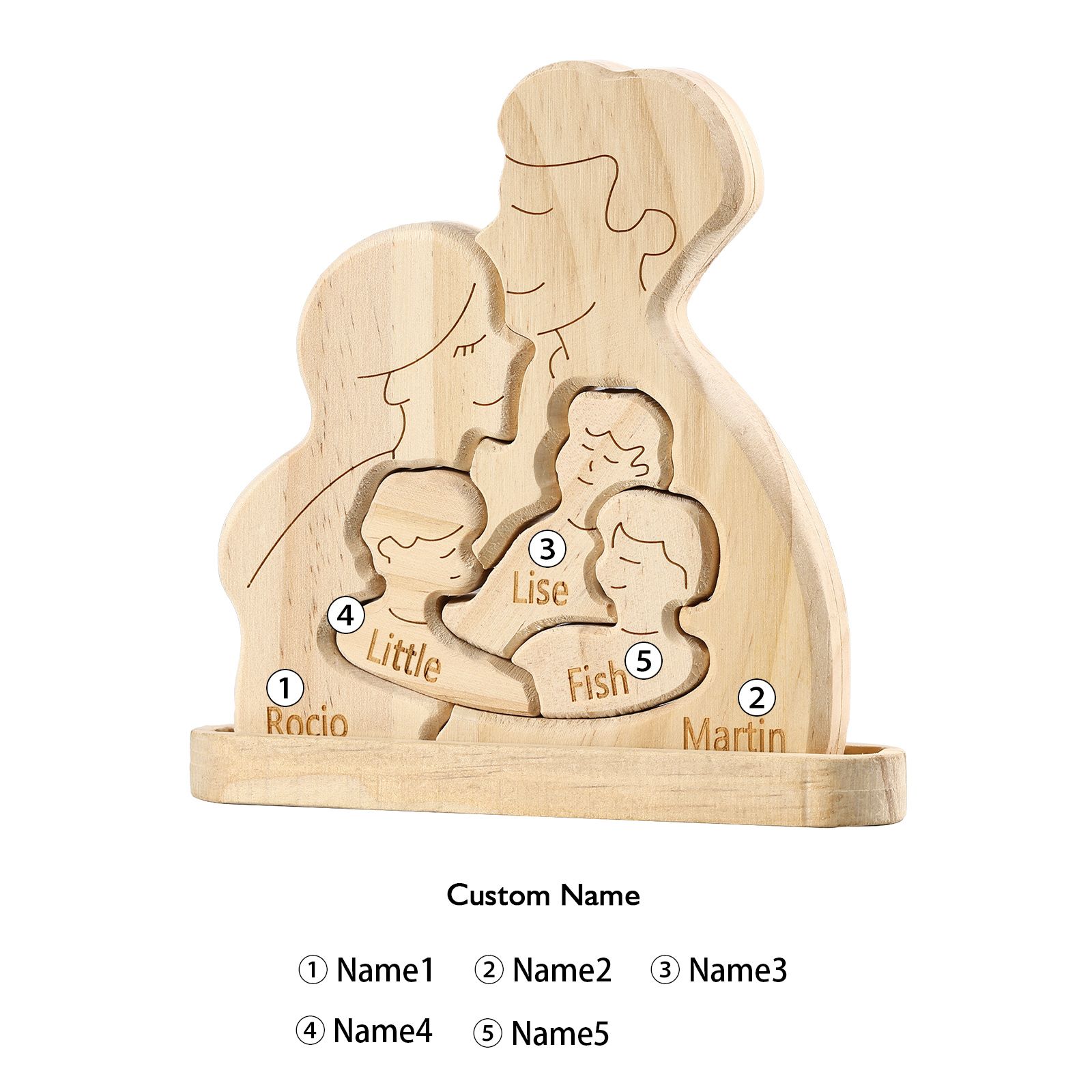 Holzskulptur-Personalisierte 2-5 Namen Familien Umarmung Holz Deko – Schreibdekoration für Familie