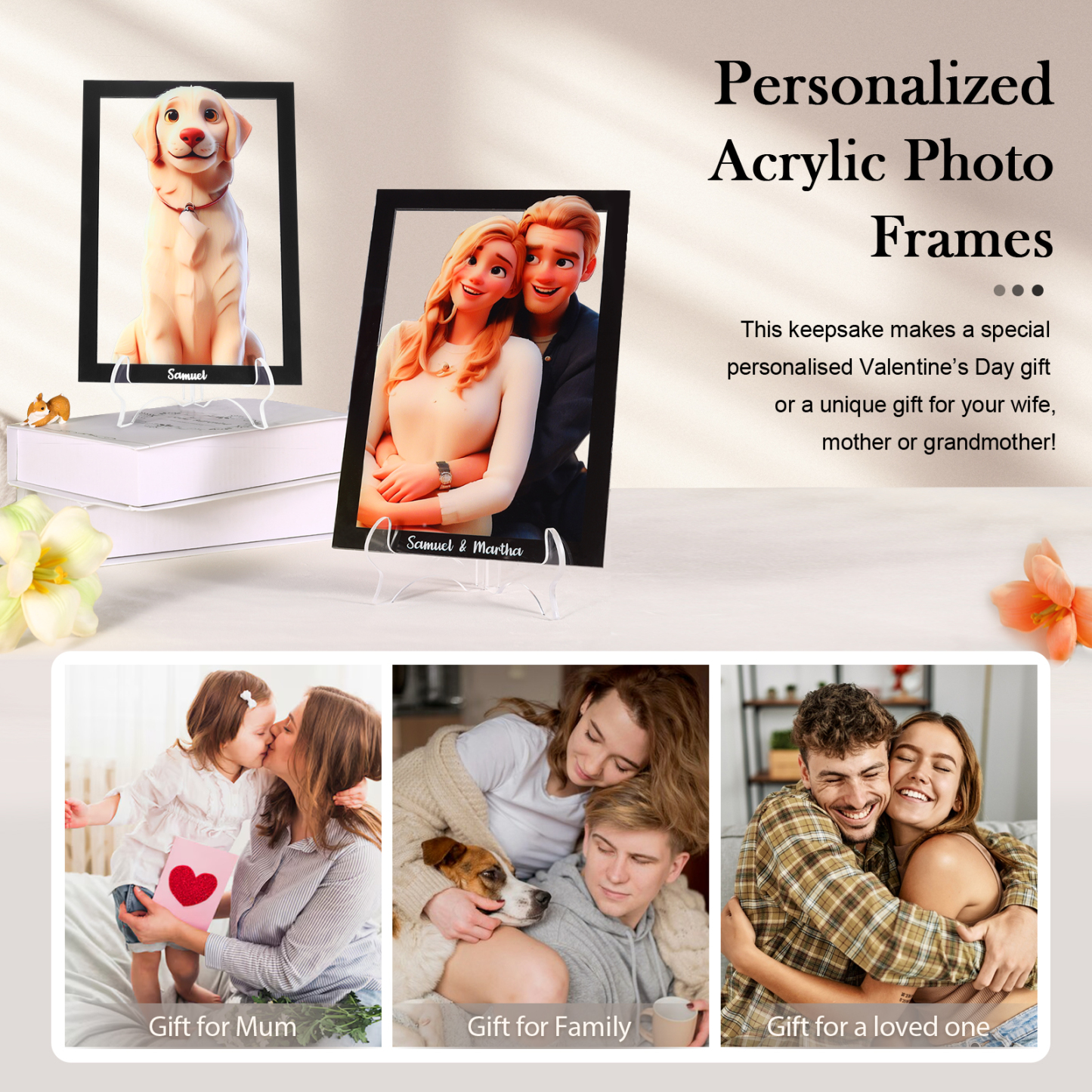 Individuelles mit 1 Foto & 2 Namen Acrylornament – Einzigartiges Zeichen der Liebe