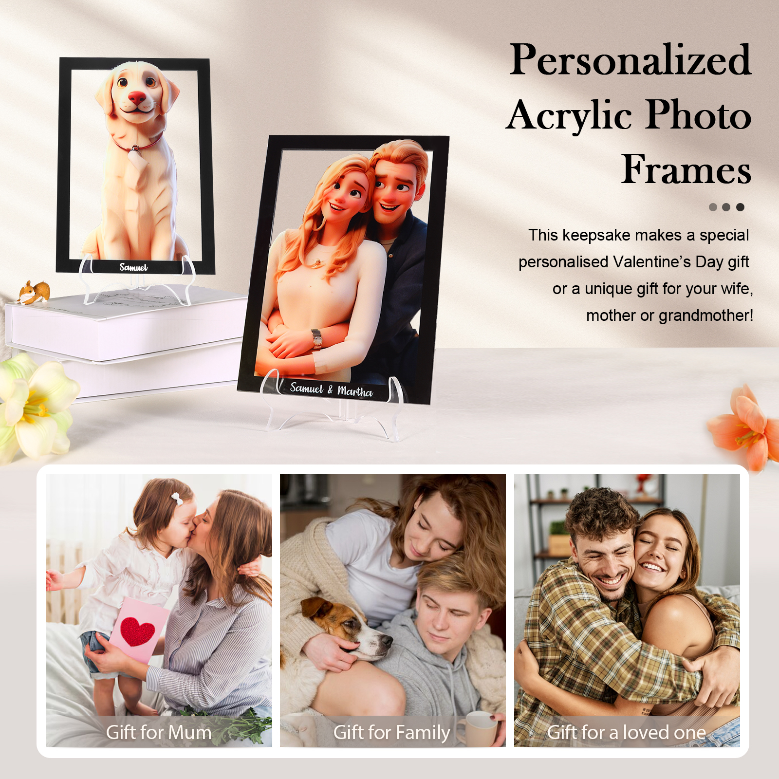 Individuelles mit 1 Foto & 2 Namen Acrylornament – Einzigartiges Zeichen der Liebe