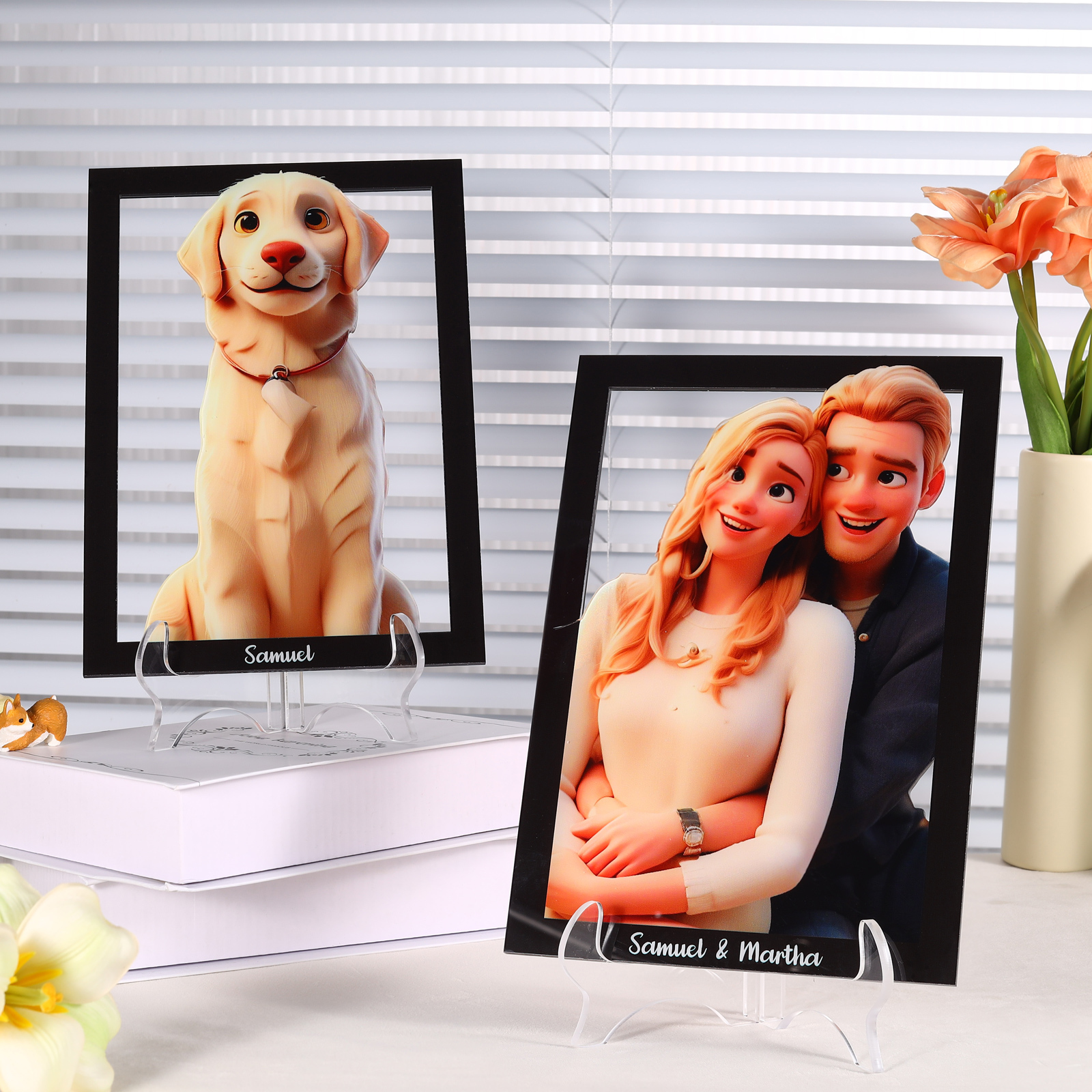 Individuelles mit 1 Foto & 2 Namen Acrylornament – Einzigartiges Zeichen der Liebe