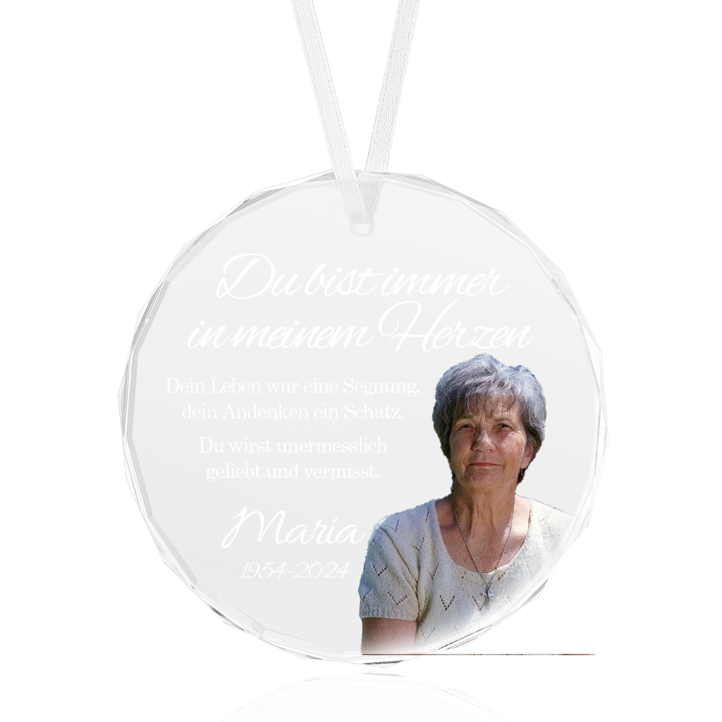 Personalisierter 1 Name & Foto & Text & Datum Glas Gedenk-Anhänger – Du wirst unermesslich geliebt und vermisst – Weihnachtsornament Herz / Rund Ornament
