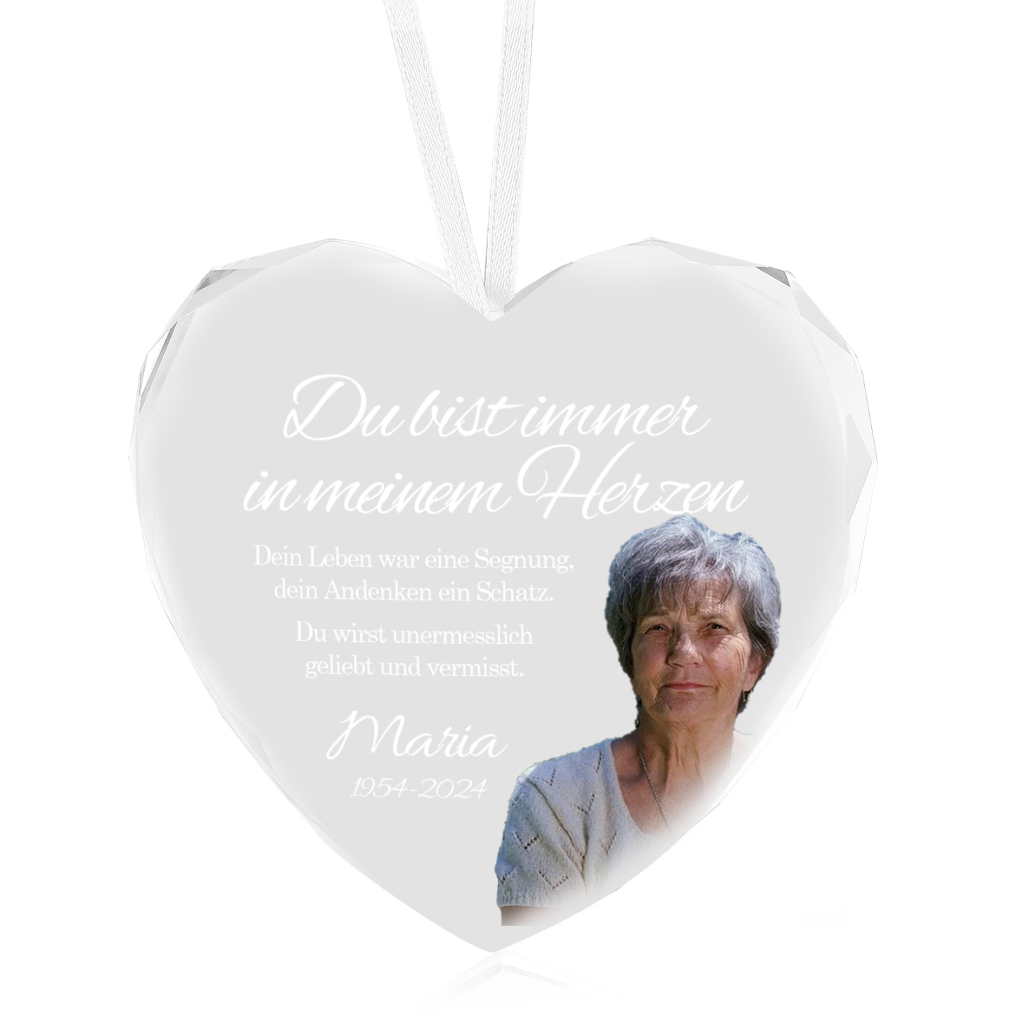 Personalisierter 1 Name & Foto & Text & Datum Glas Gedenk-Anhänger – Du wirst unermesslich geliebt und vermisst – Weihnachtsornament Herz / Rund Ornament