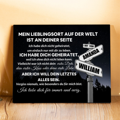 Pärchen Holzbild-Personalisierte 2 Namen & Jahr Holzdekoration-für Paare Mein Libelingsort auf der Welt sit an deiner Seite