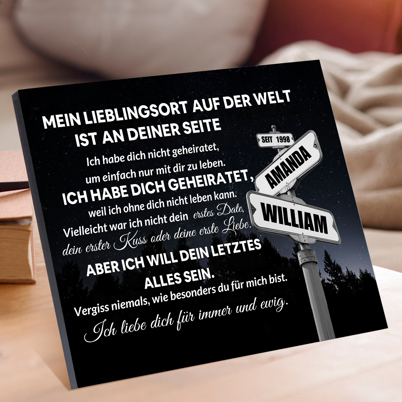 Pärchen Holzbild-Personalisierte 2 Namen & Jahr Holzdekoration-für Paare Mein Libelingsort auf der Welt sit an deiner Seite