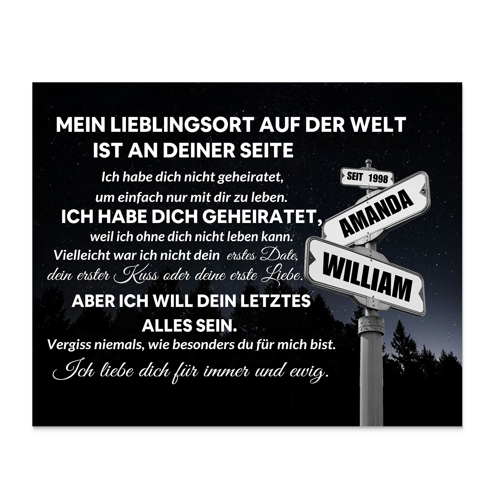 Pärchen Holzbild-Personalisierte 2 Namen & Jahr Holzdekoration-für Paare Mein Libelingsort auf der Welt sit an deiner Seite