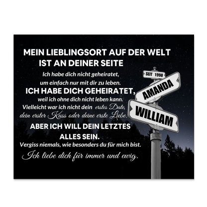 Pärchen Holzbild-Personalisierte 2 Namen & Jahr Holzdekoration-für Paare Mein Libelingsort auf der Welt sit an deiner Seite