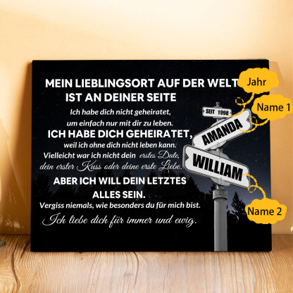Pärchen Holzbild-Personalisierte 2 Namen & Jahr Holzdekoration-für Paare Mein Libelingsort auf der Welt sit an deiner Seite
