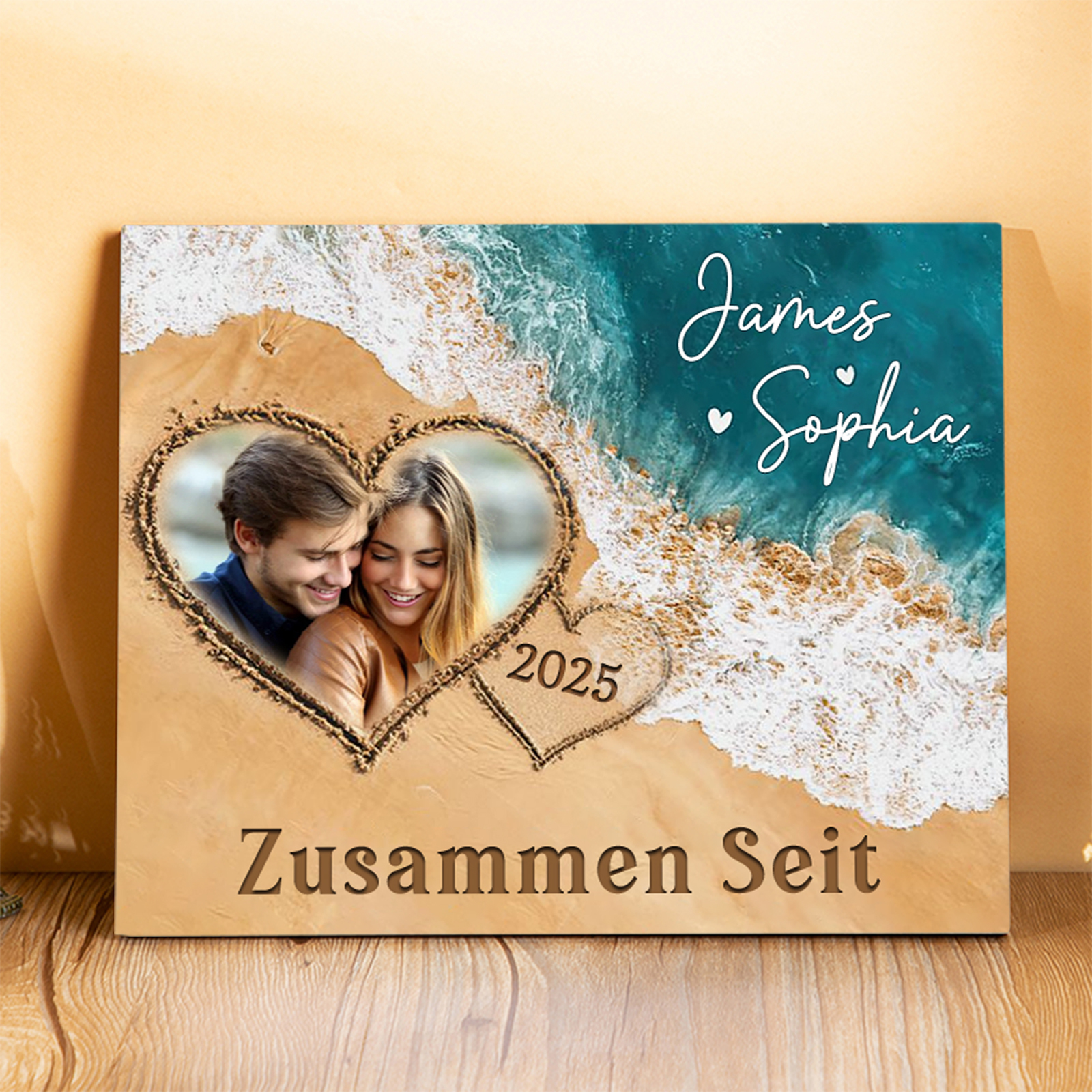 Pärchen Holzbild-Personalisierte 2 Namen & Foto & Jahr Holzdekoration Zusammen seit Geschenk für Paare