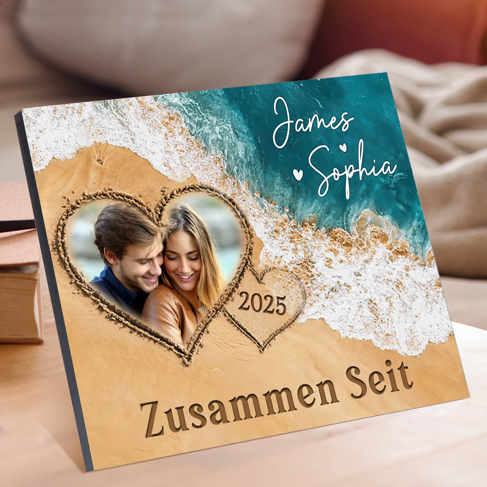 Pärchen Holzbild-Personalisierte 2 Namen & Foto & Jahr Holzdekoration Zusammen seit Geschenk für Paare