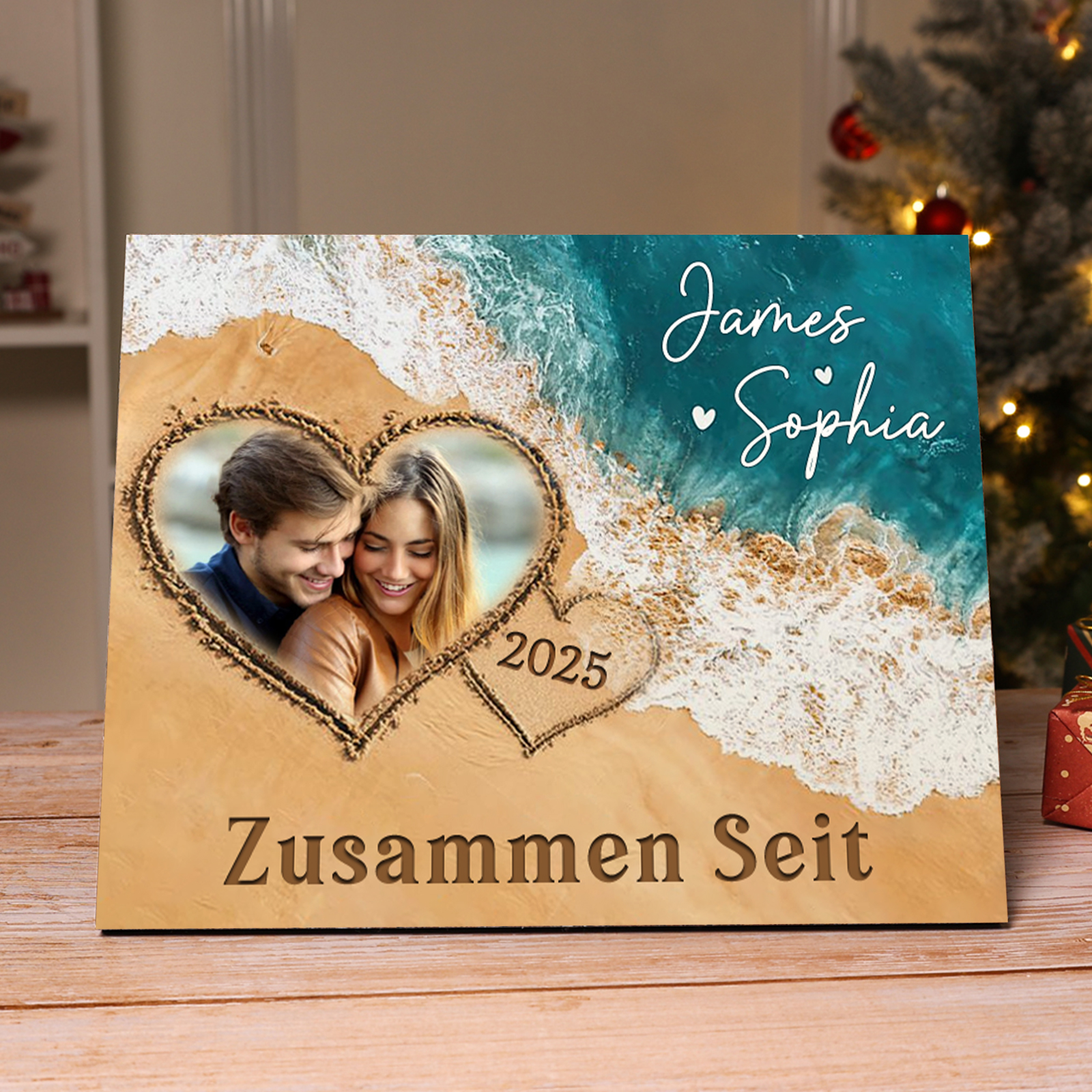 Pärchen Holzbild-Personalisierte 2 Namen & Foto & Jahr Holzdekoration Zusammen seit Geschenk für Paare