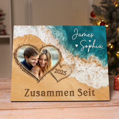 Pärchen Holzbild-Personalisierte 2 Namen & Foto & Jahr Holzdekoration Zusammen seit Geschenk für Paare