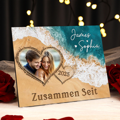 Pärchen Holzbild-Personalisierte 2 Namen & Foto & Jahr Holzdekoration Zusammen seit Geschenk für Paare