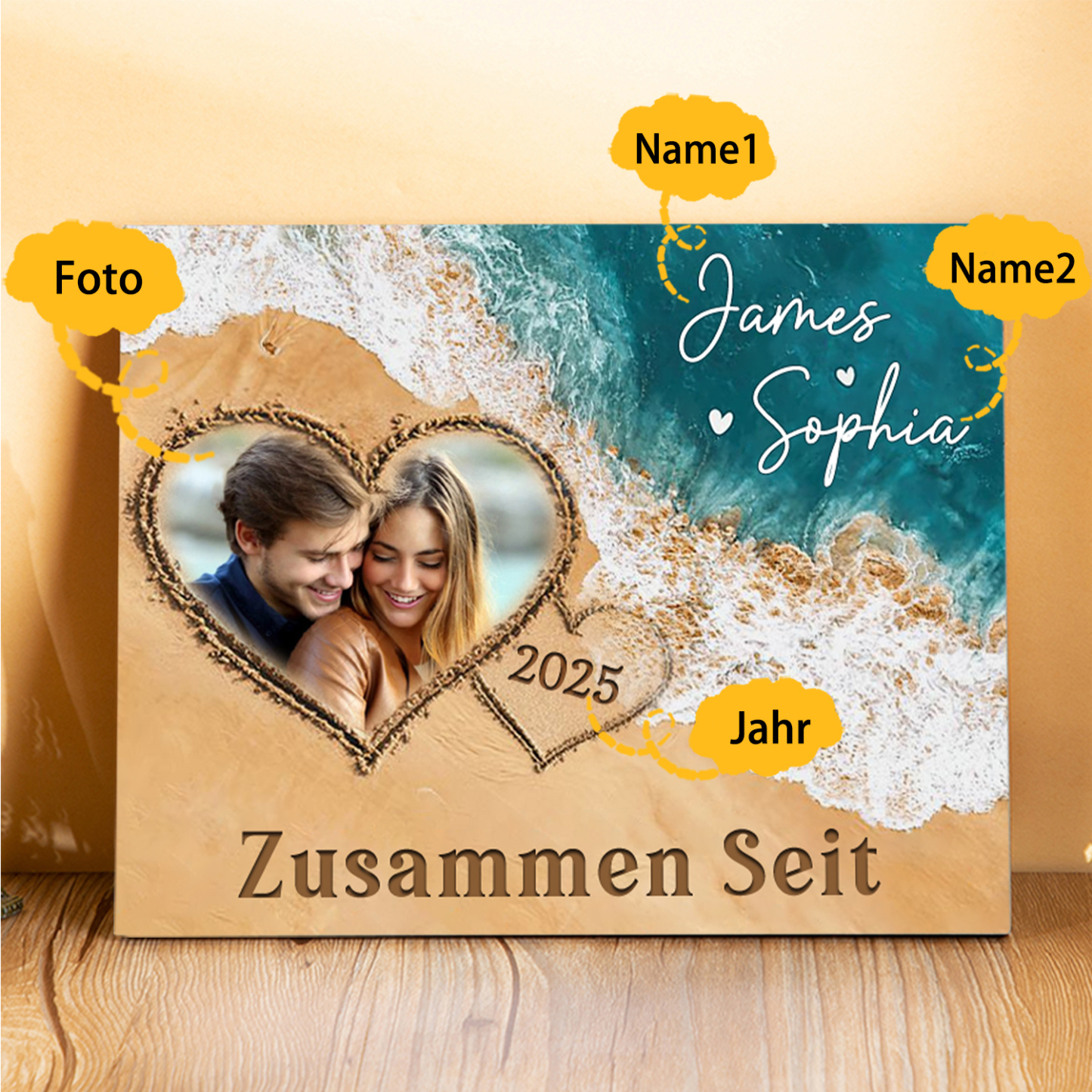Pärchen Holzbild-Personalisierte 2 Namen & Foto & Jahr Holzdekoration Zusammen seit Geschenk für Paare
