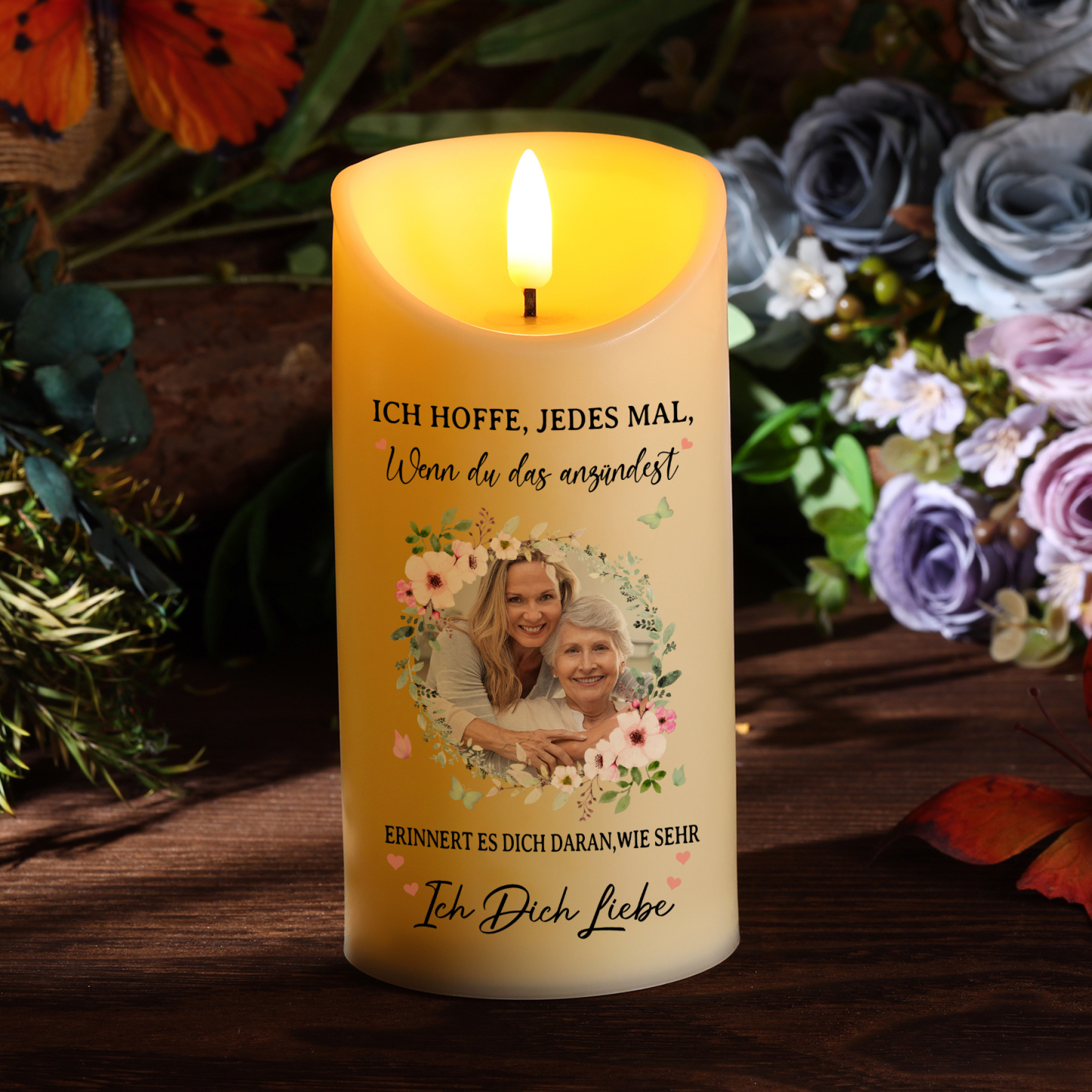 Personalisierbarer mit 1 Foto LED-Kerze für Großmutter – Ich liebe dich
