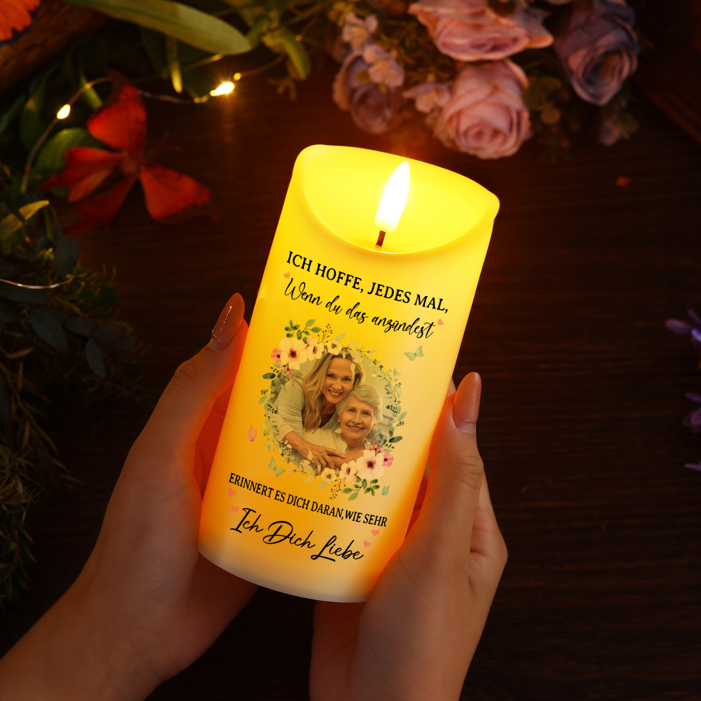 Personalisierbarer mit 1 Foto LED-Kerze für Großmutter – Ich liebe dich