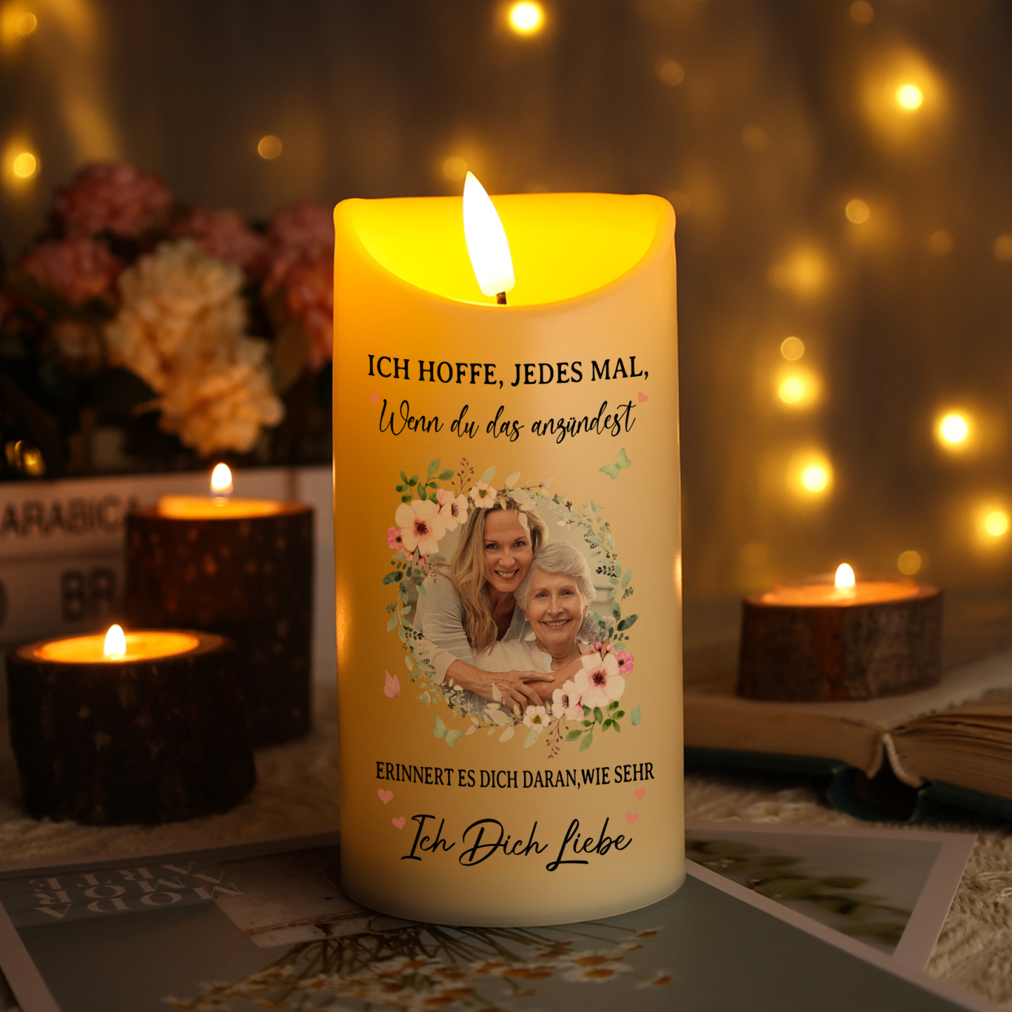 Personalisierbarer mit 1 Foto LED-Kerze für Großmutter – Ich liebe dich