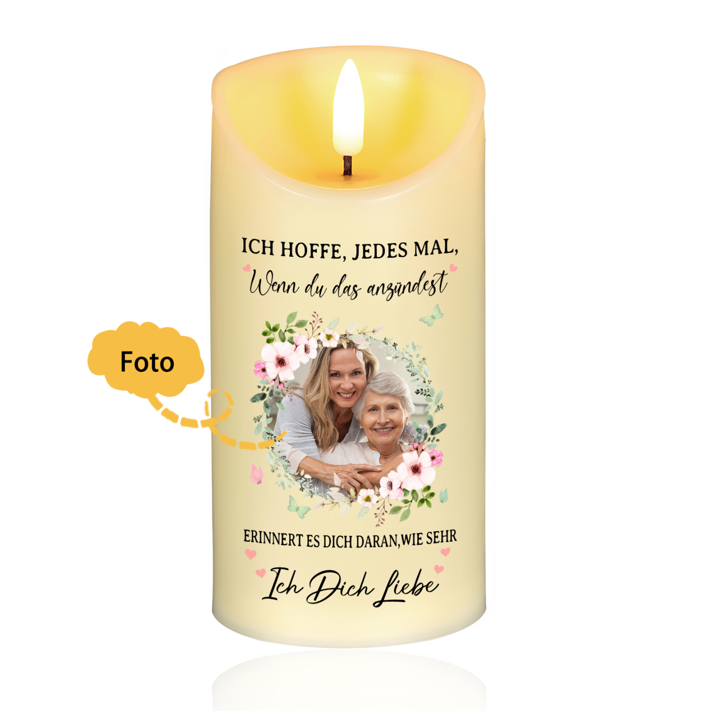 Personalisierbarer mit 1 Foto LED-Kerze für Großmutter – Ich liebe dich