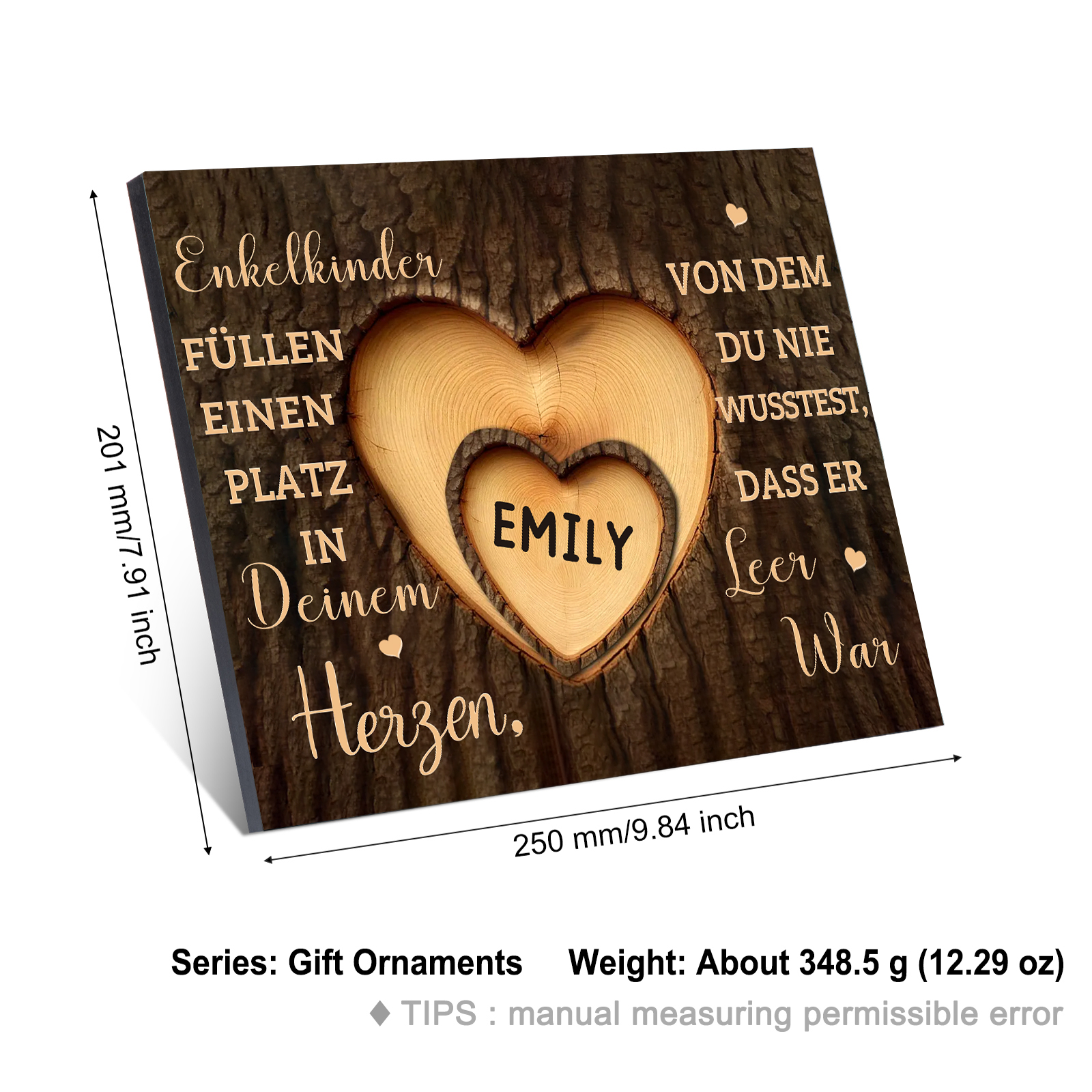 Enkelkinder Holzbild – Personalisierte 1 Name Doppelherz Holzdekoration Geschenk für Familien