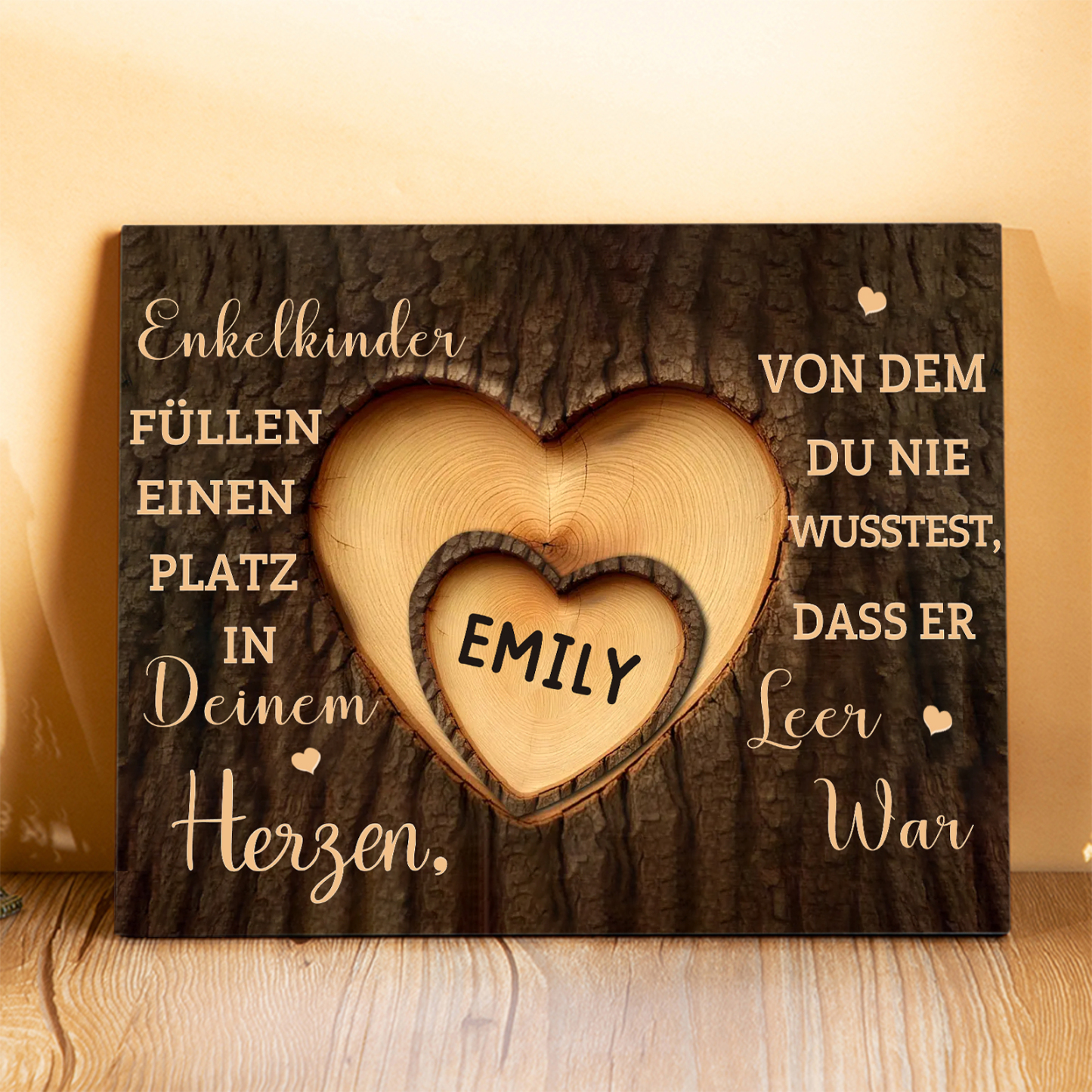 Enkelkinder Holzbild – Personalisierte 1 Name Doppelherz Holzdekoration Geschenk für Familien