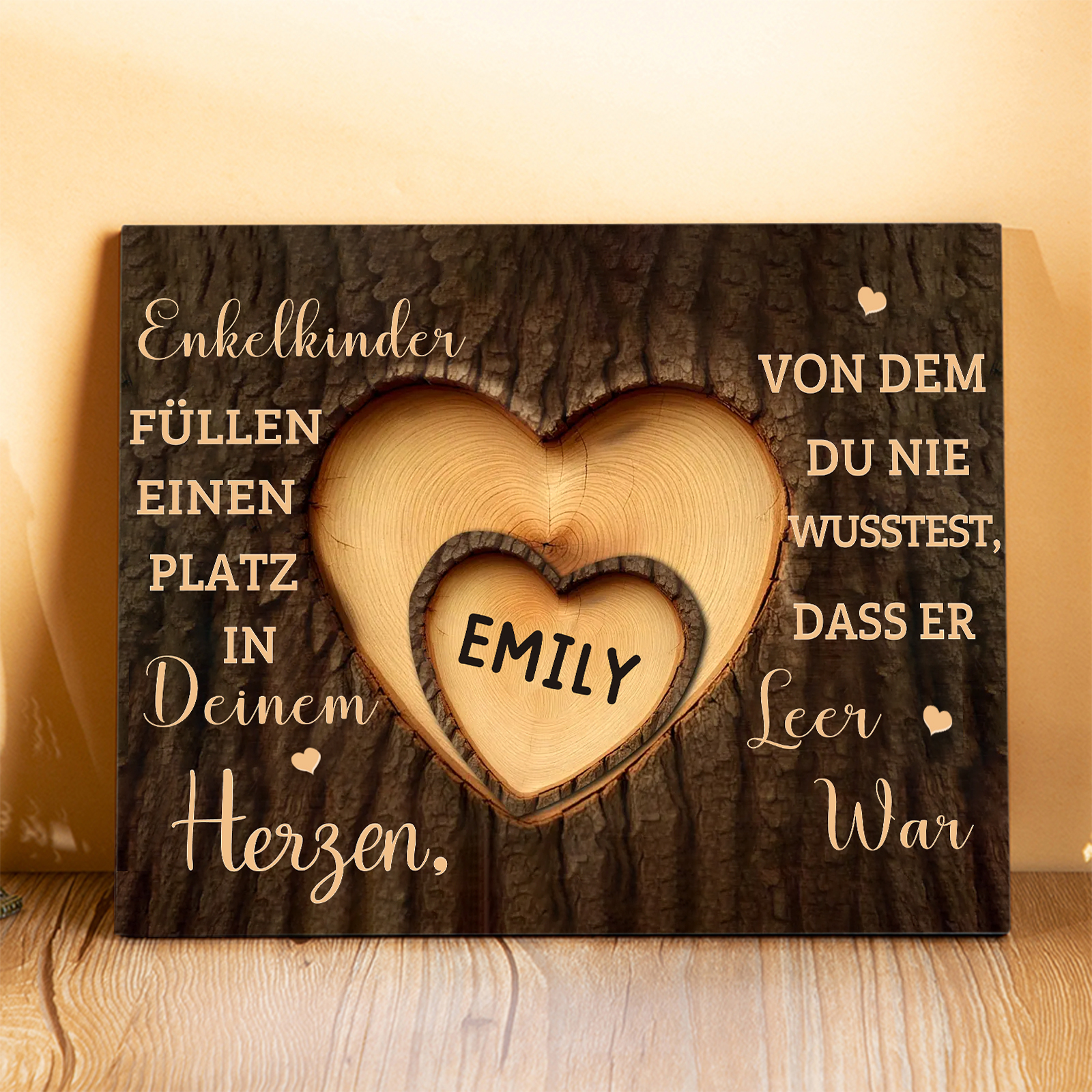 Enkelkinder Holzbild – Personalisierte 1 Name Doppelherz Holzdekoration Geschenk für Familien