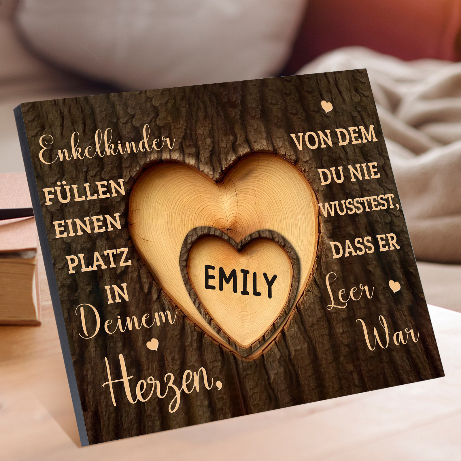 Enkelkinder Holzbild – Personalisierte 1 Name Doppelherz Holzdekoration Geschenk für Familien