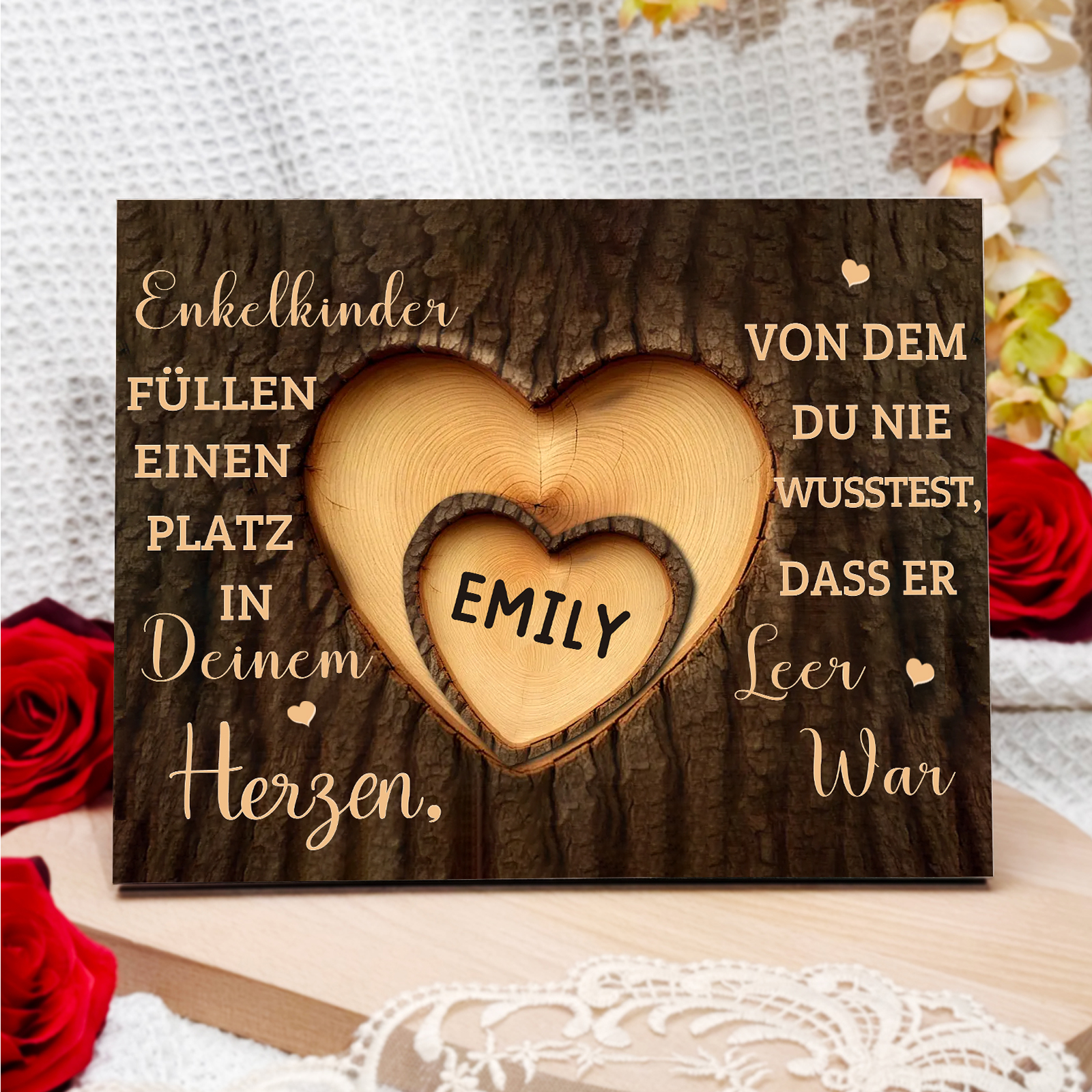 Enkelkinder Holzbild – Personalisierte 1 Name Doppelherz Holzdekoration Geschenk für Familien
