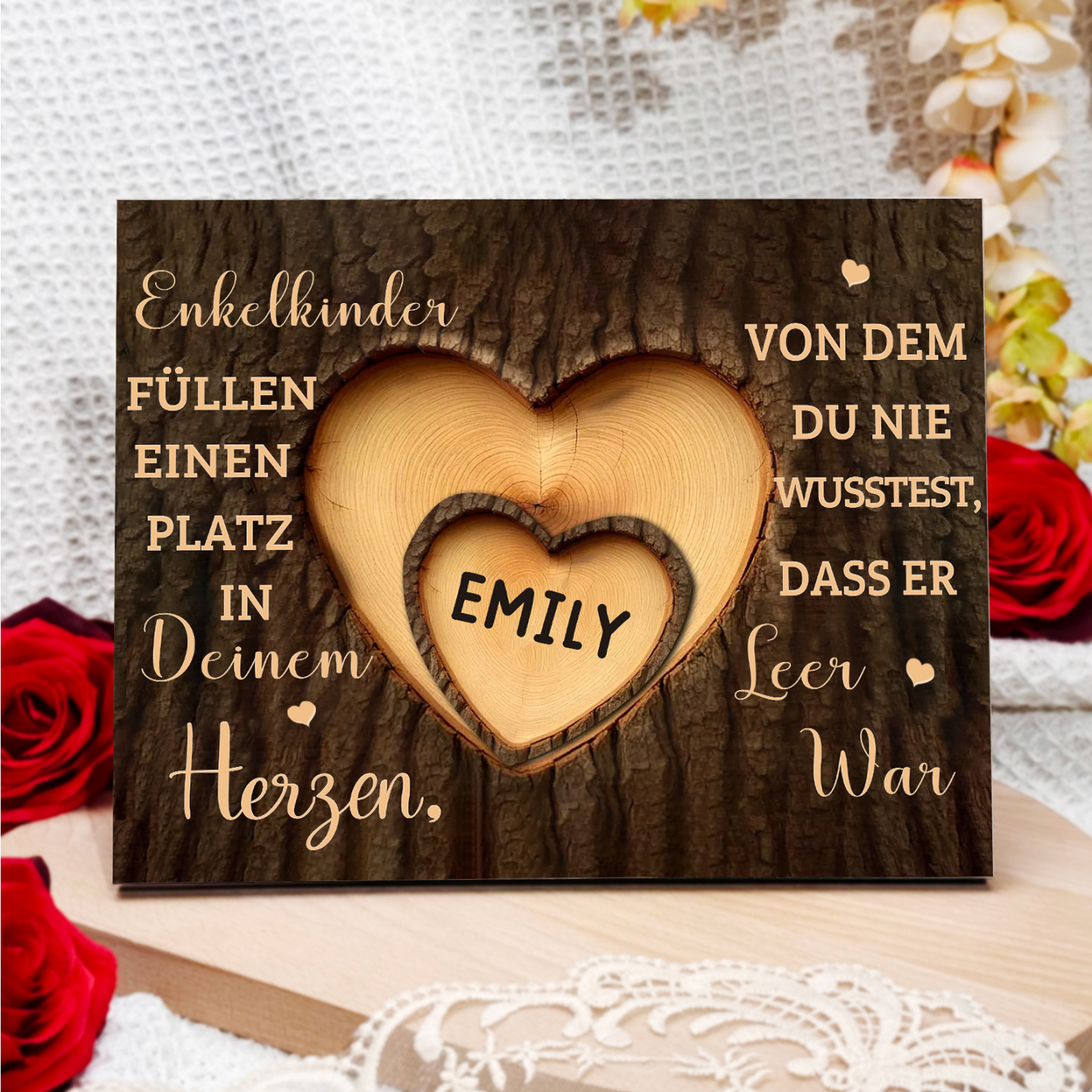 Enkelkinder Holzbild – Personalisierte 1 Name Doppelherz Holzdekoration Geschenk für Familien