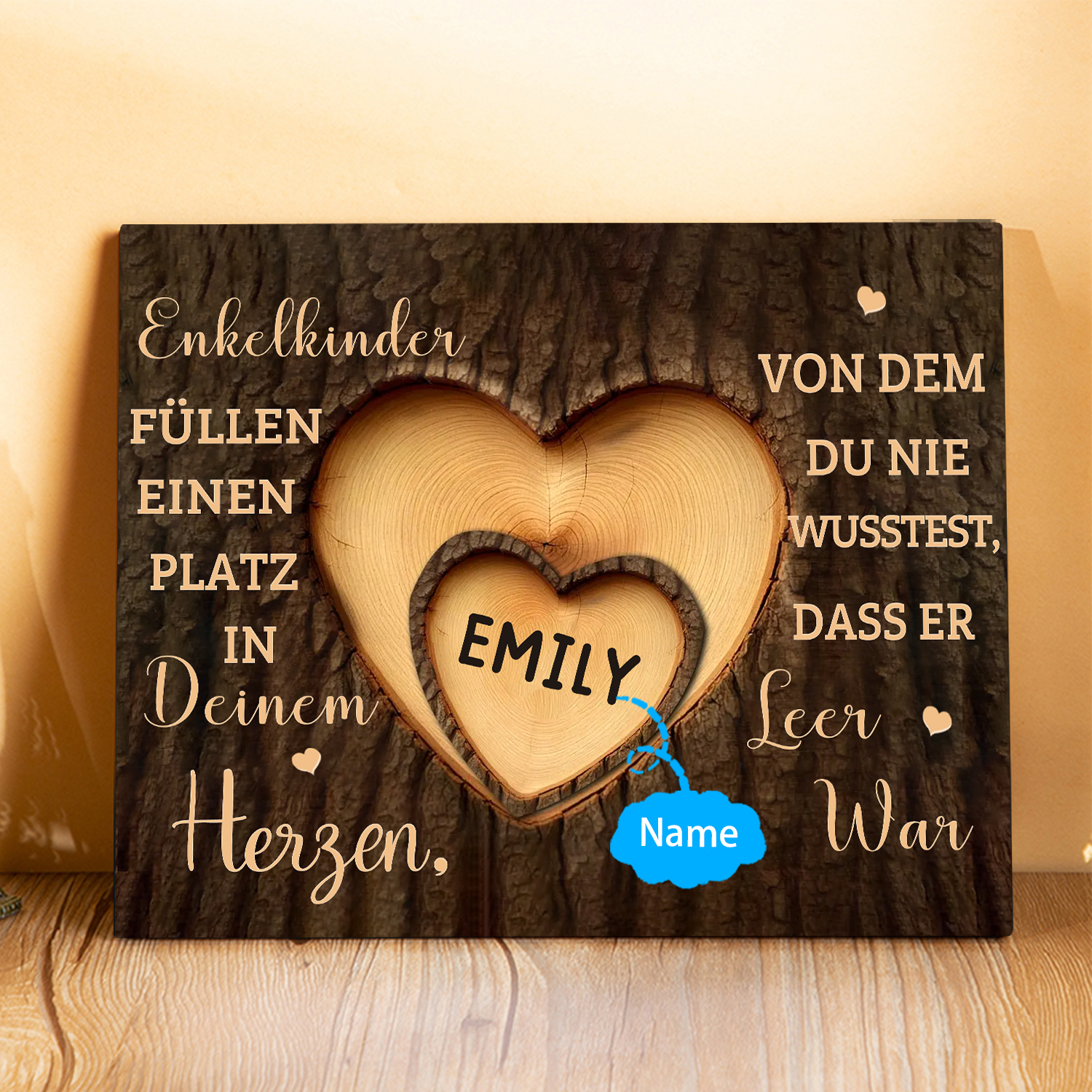 Enkelkinder Holzbild – Personalisierte 1 Name Doppelherz Holzdekoration Geschenk für Familien
