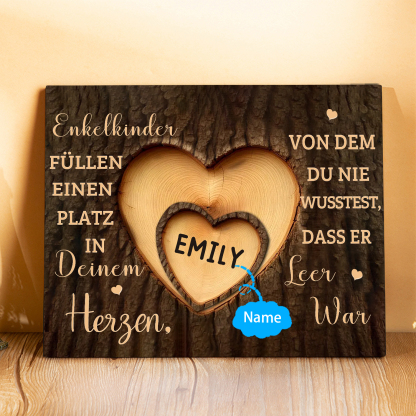 Enkelkinder Holzbild – Personalisierte 1 Name Doppelherz Holzdekoration Geschenk für Familien