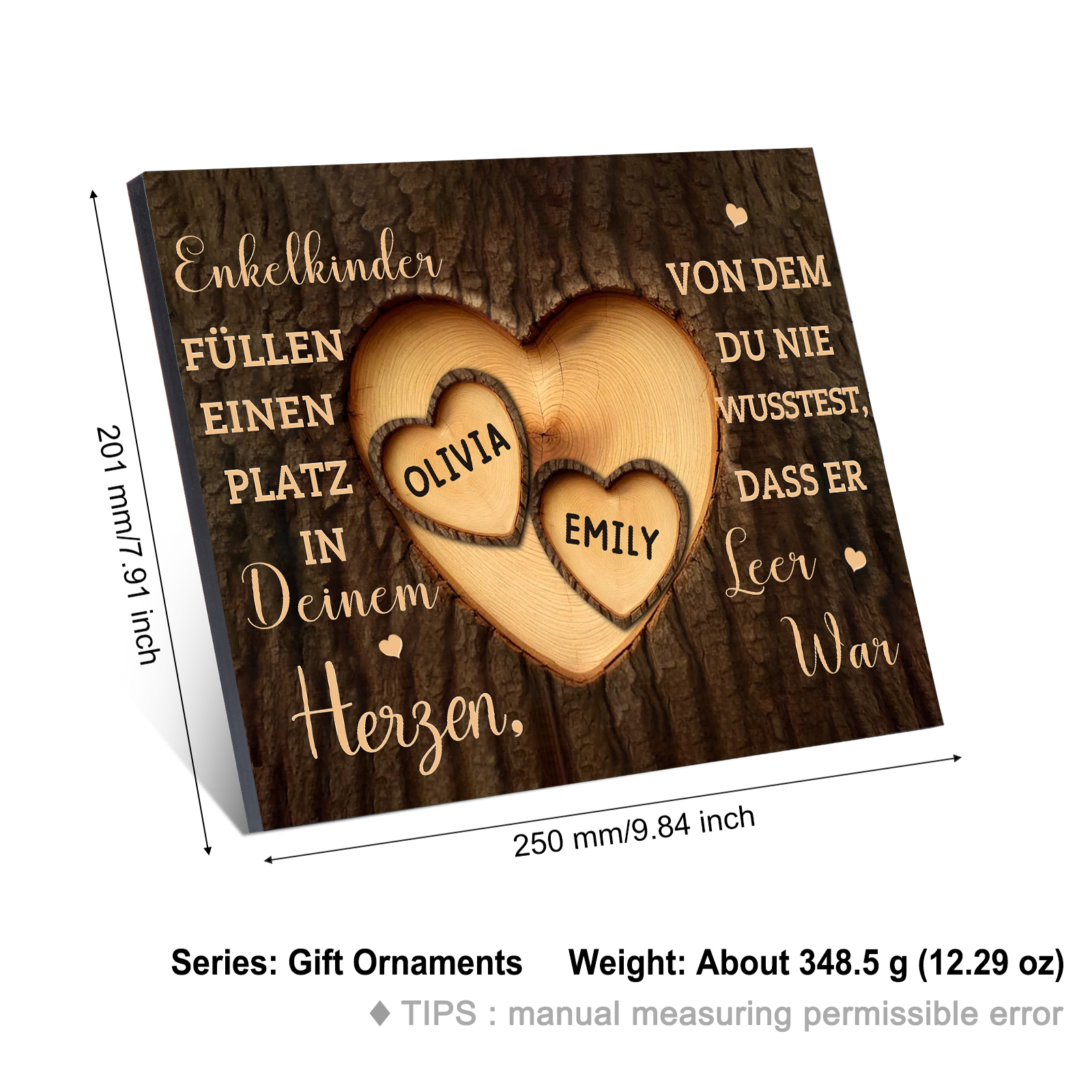 Enkelkinder Holzbild – Personalisierte 2 Namen Doppelherz Holzdekoration Geschenk für Familien