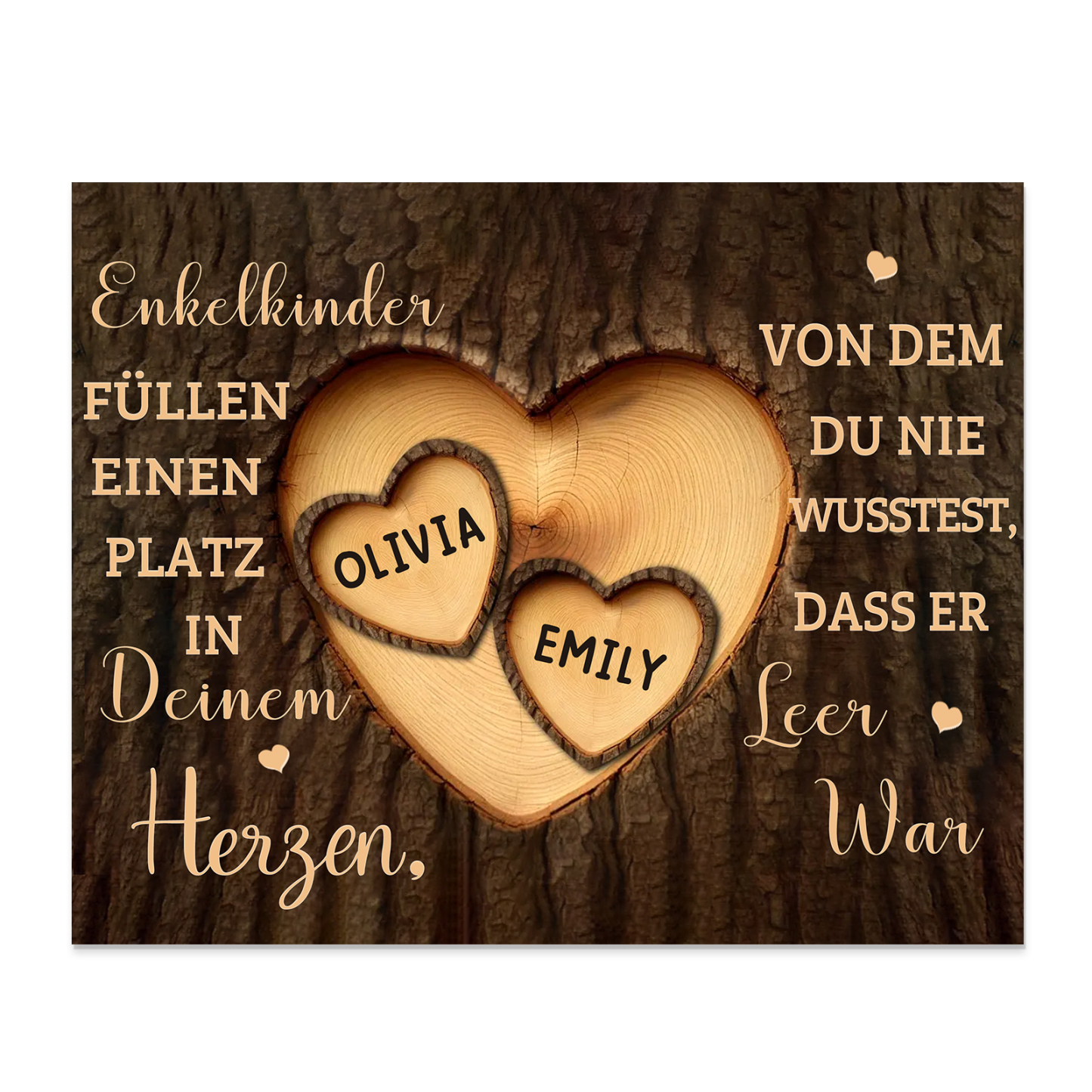 Enkelkinder Holzbild – Personalisierte 2 Namen Doppelherz Holzdekoration Geschenk für Familien