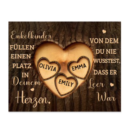 Enkelkinder Holzbild – Personalisierte 3 Namen Doppelherz Holzdekoration Geschenk für Familien