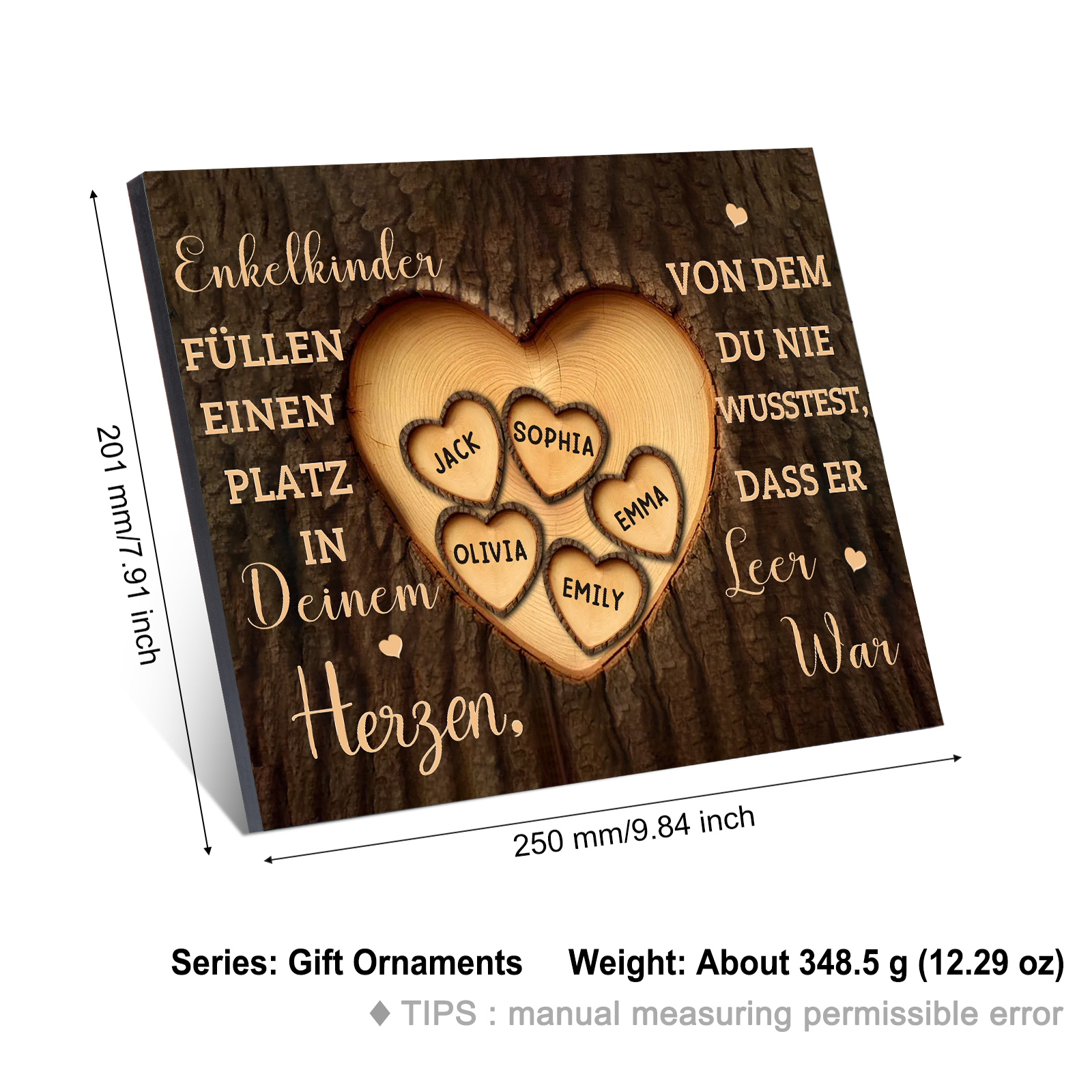 Enkelkinder Holzbild – Personalisierte 5 Namen Doppelherz Holzdekoration Geschenk für Familien