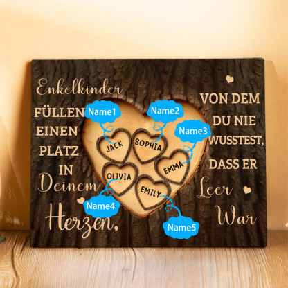 Enkelkinder Holzbild – Personalisierte 5 Namen Doppelherz Holzdekoration Geschenk für Familien