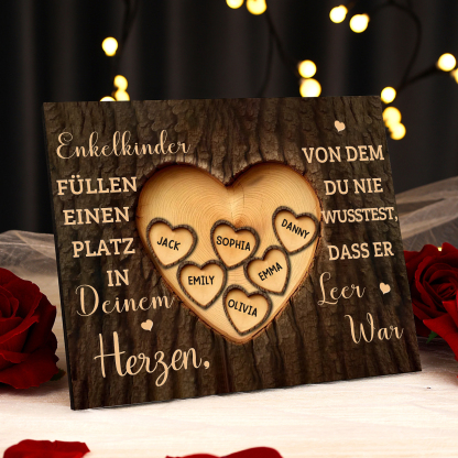 Enkelkinder Holzbild – Personalisierte 6 Namen Doppelherz Holzdekoration Geschenk für Familien