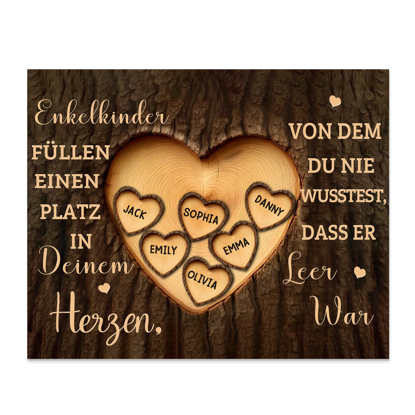 Enkelkinder Holzbild – Personalisierte 6 Namen Doppelherz Holzdekoration Geschenk für Familien