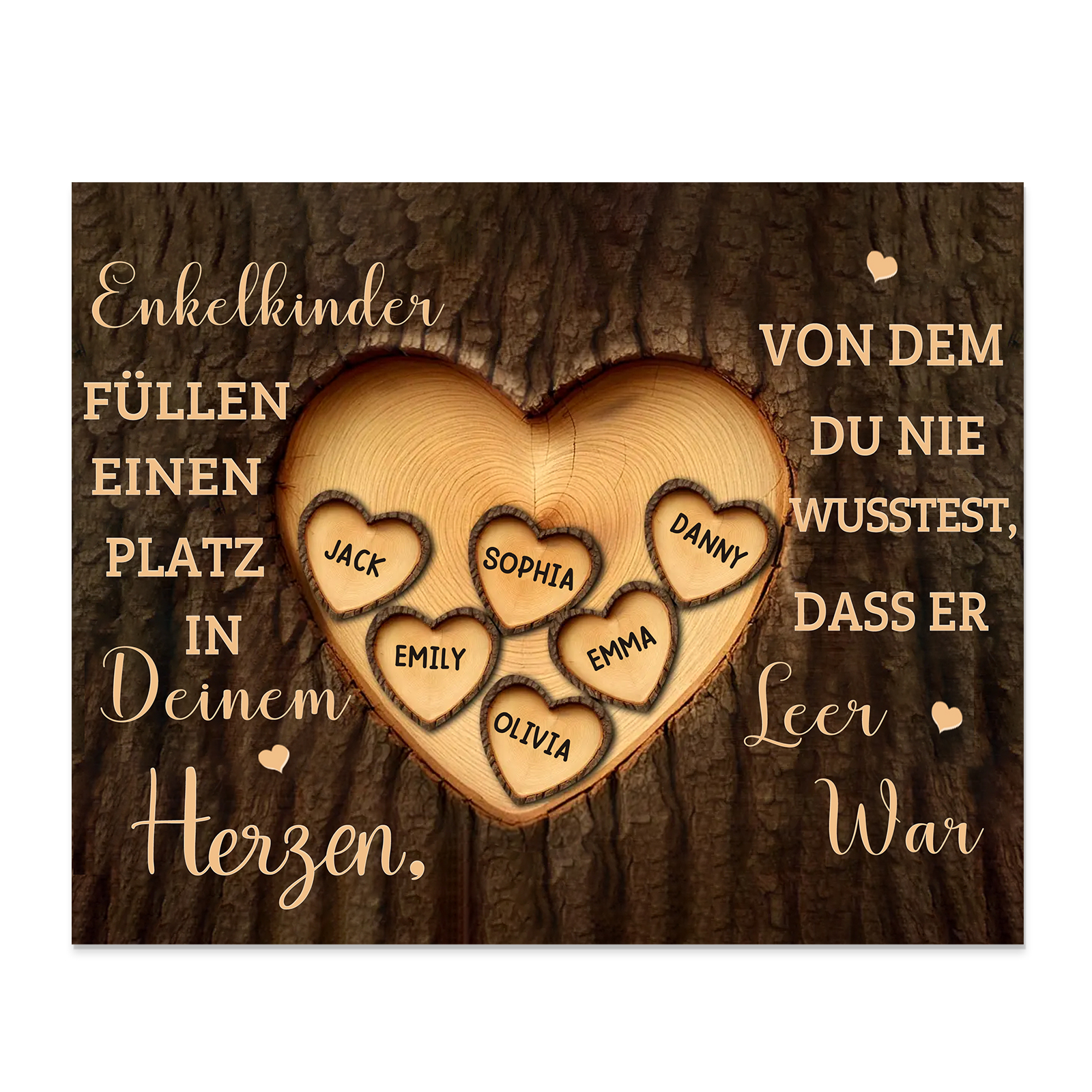 Enkelkinder Holzbild – Personalisierte 6 Namen Doppelherz Holzdekoration Geschenk für Familien