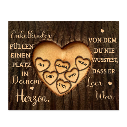 Enkelkinder Holzbild – Personalisierte 6 Namen Doppelherz Holzdekoration Geschenk für Familien
