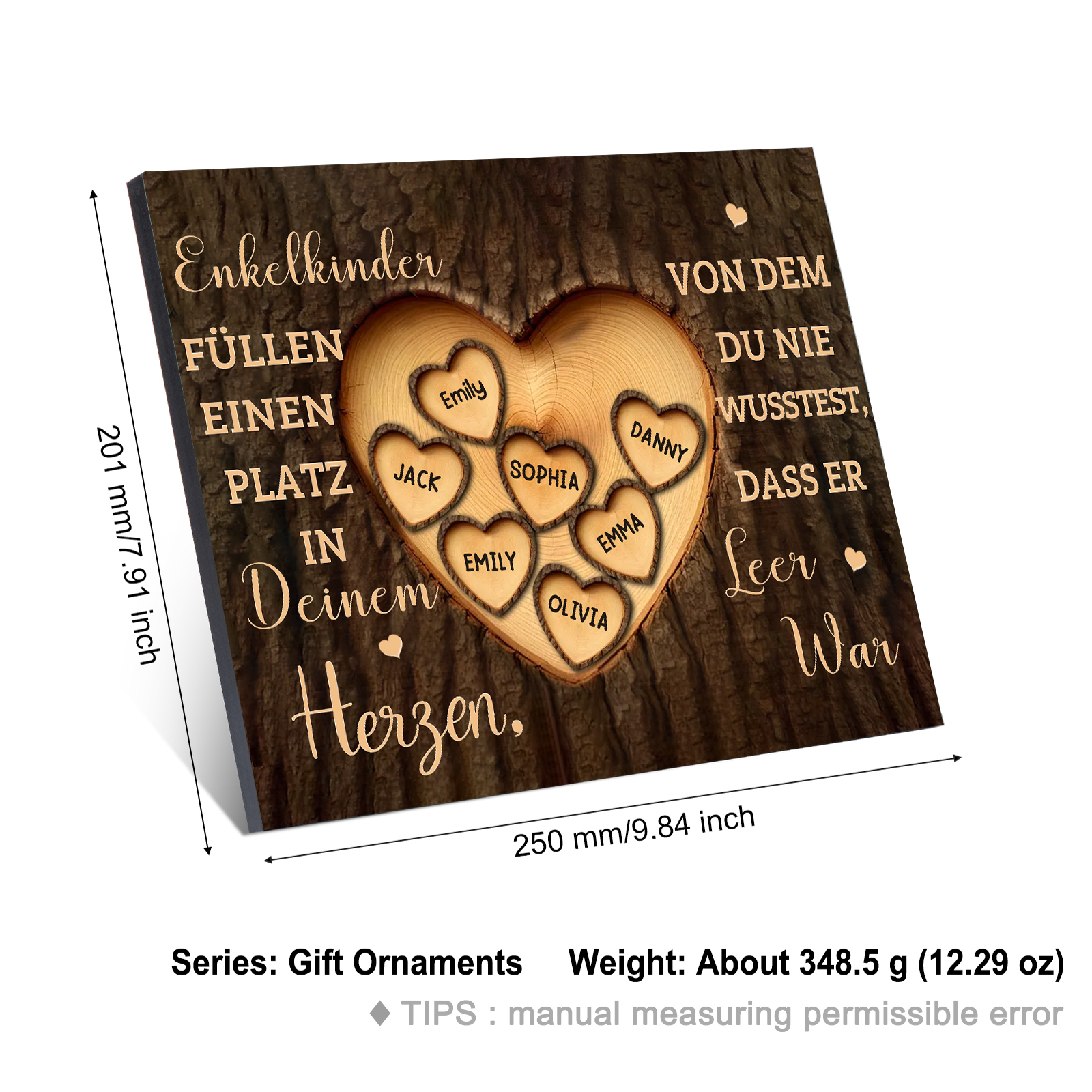 Enkelkinder Holzbild – Personalisierte 7 Namen Doppelherz Holzdekoration Geschenk für Familien