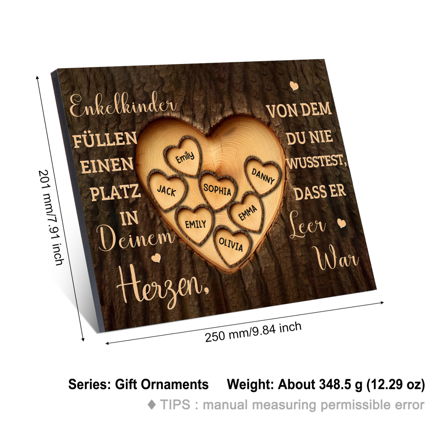 Enkelkinder Holzbild – Personalisierte 7 Namen Doppelherz Holzdekoration Geschenk für Familien