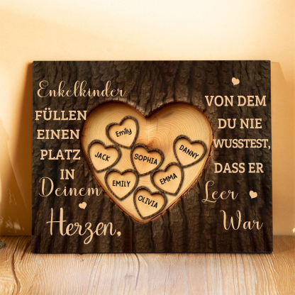 Enkelkinder Holzbild – Personalisierte 7 Namen Doppelherz Holzdekoration Geschenk für Familien